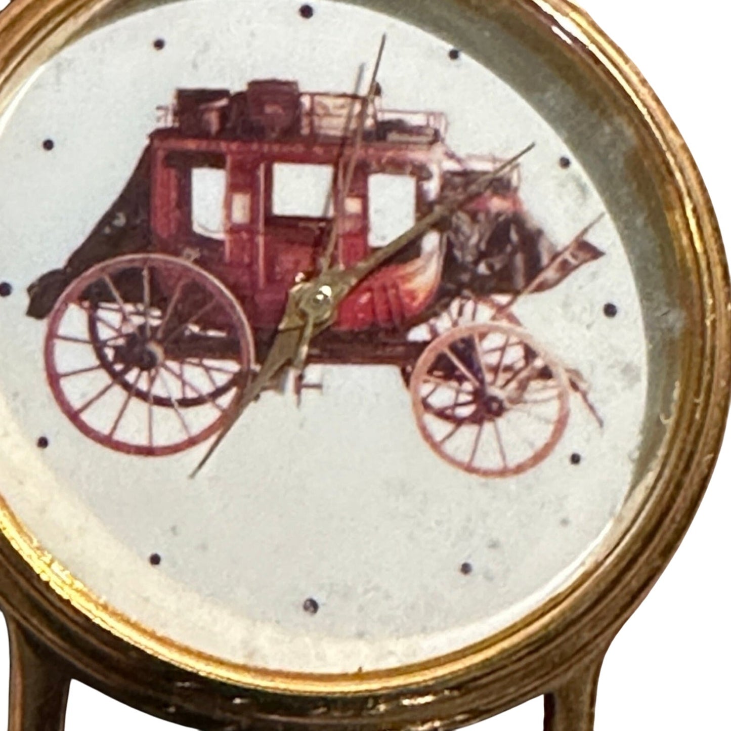 rare Watch Wells Fargo Company" Stagecoach Gold tone w/ Black Leather