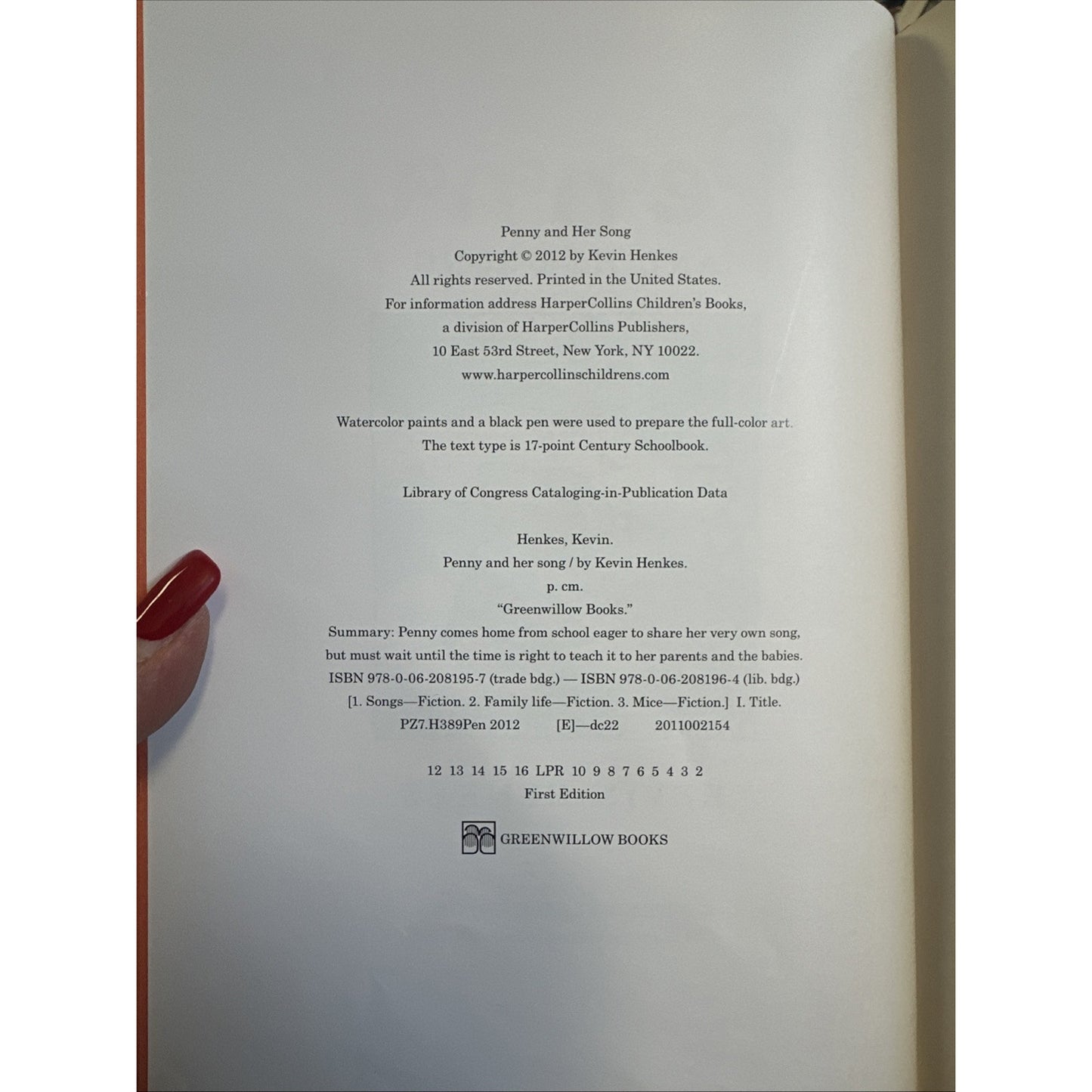 Penny and Her Song - Hardcover By Henkes, Kevin - Like New