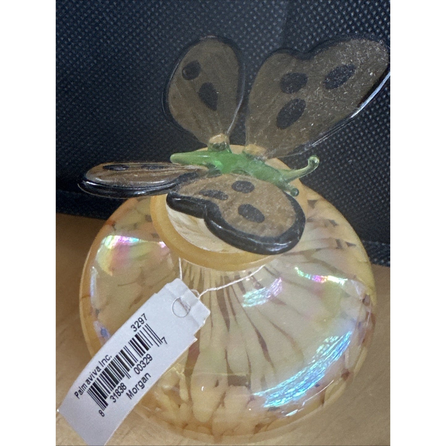 Crystal Glass Perfume Bottle W/yellow butterfly Stopper