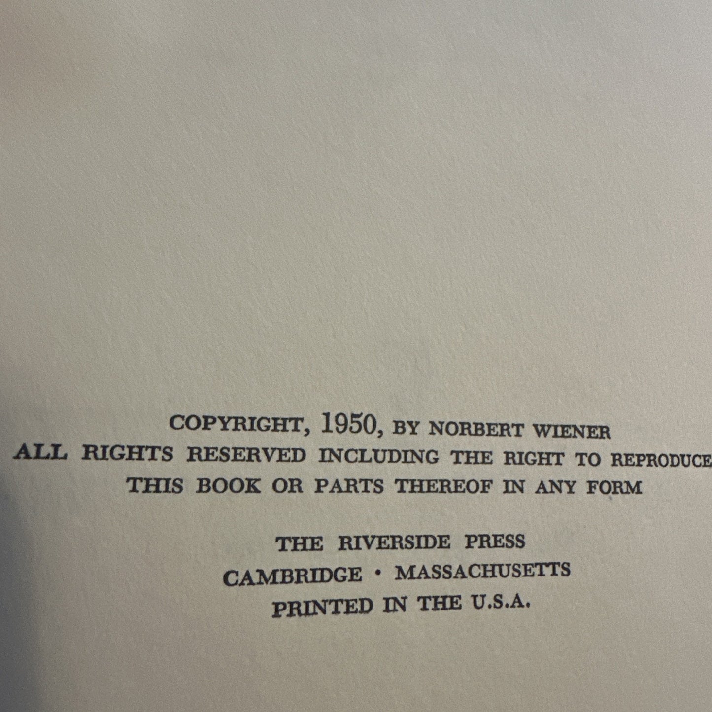 The Human Use of Human Beings by Norbert Wiener (1950) Rare