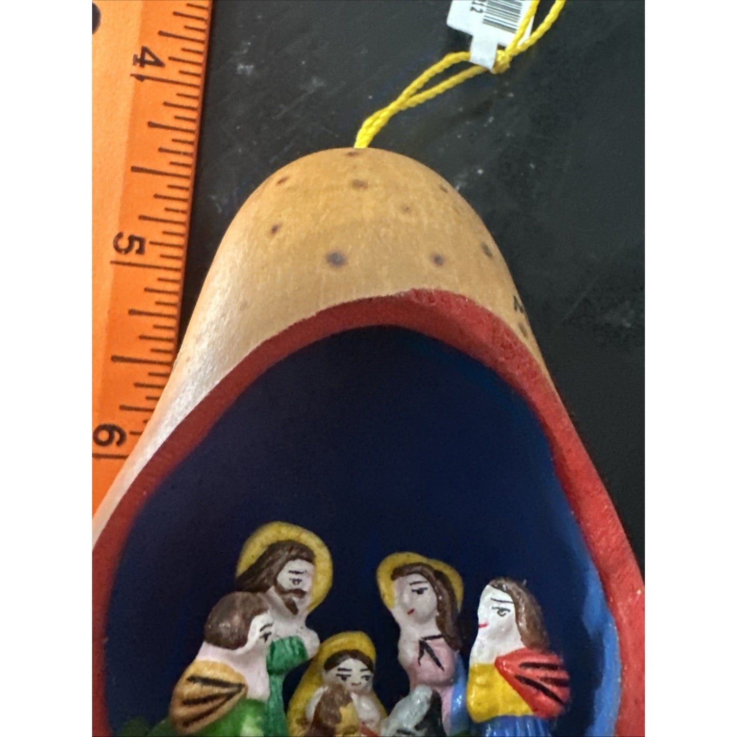 Figural Nativity Scene Gourd Christmas Ornament Hand Painted Folk Art Bonaire