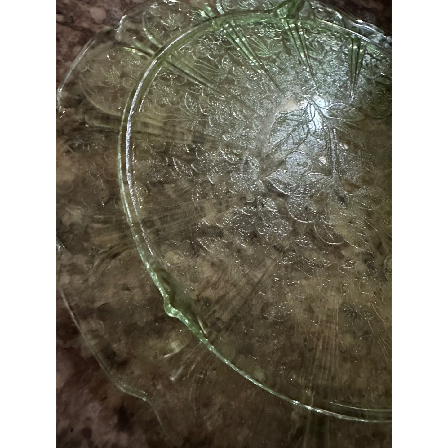 This beautiful Cake Plate is made out of depression/uranium glass.