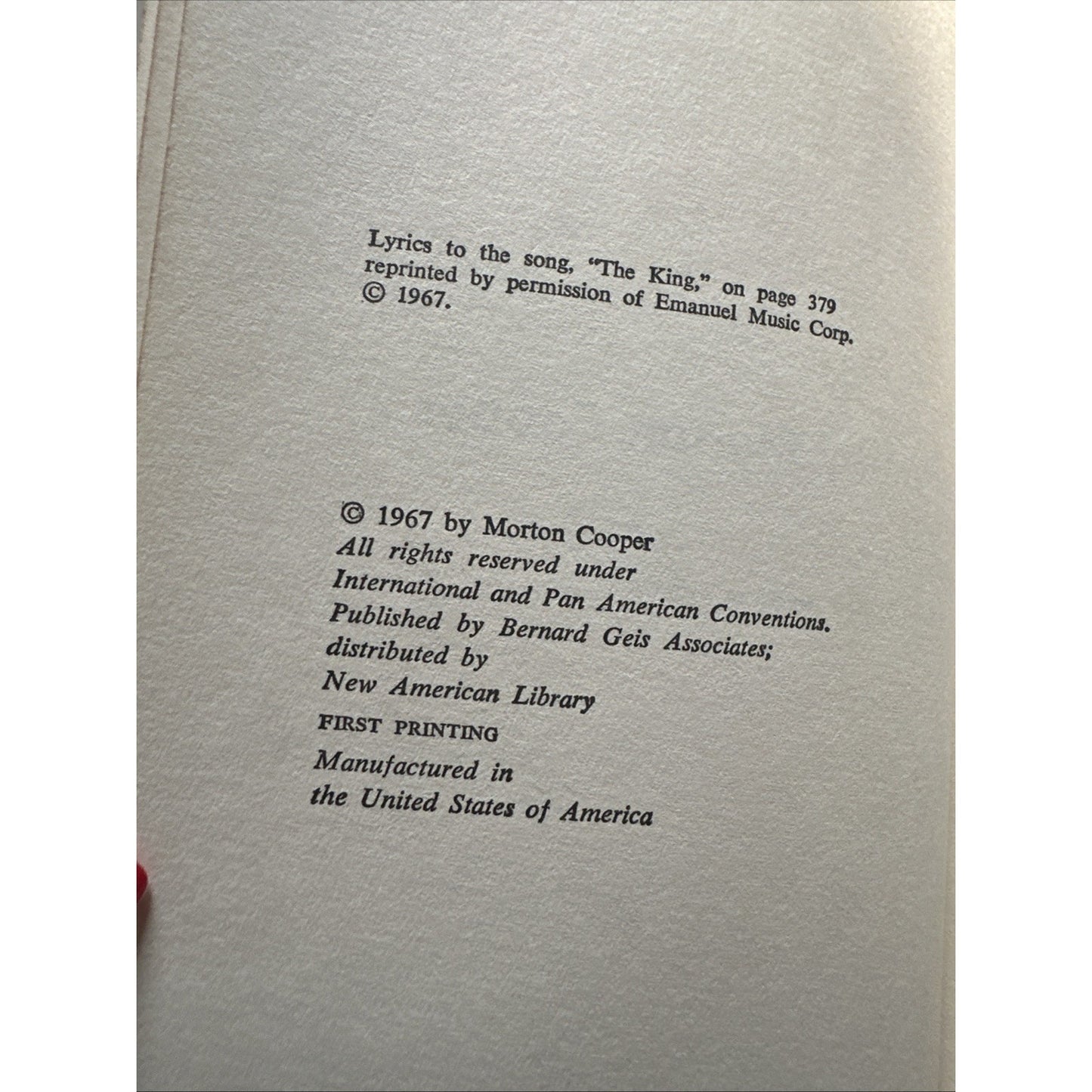 The King-Morton Cooper-TRUE First U.S. Edition/1st Printing!!-1967-VERY RARE!!