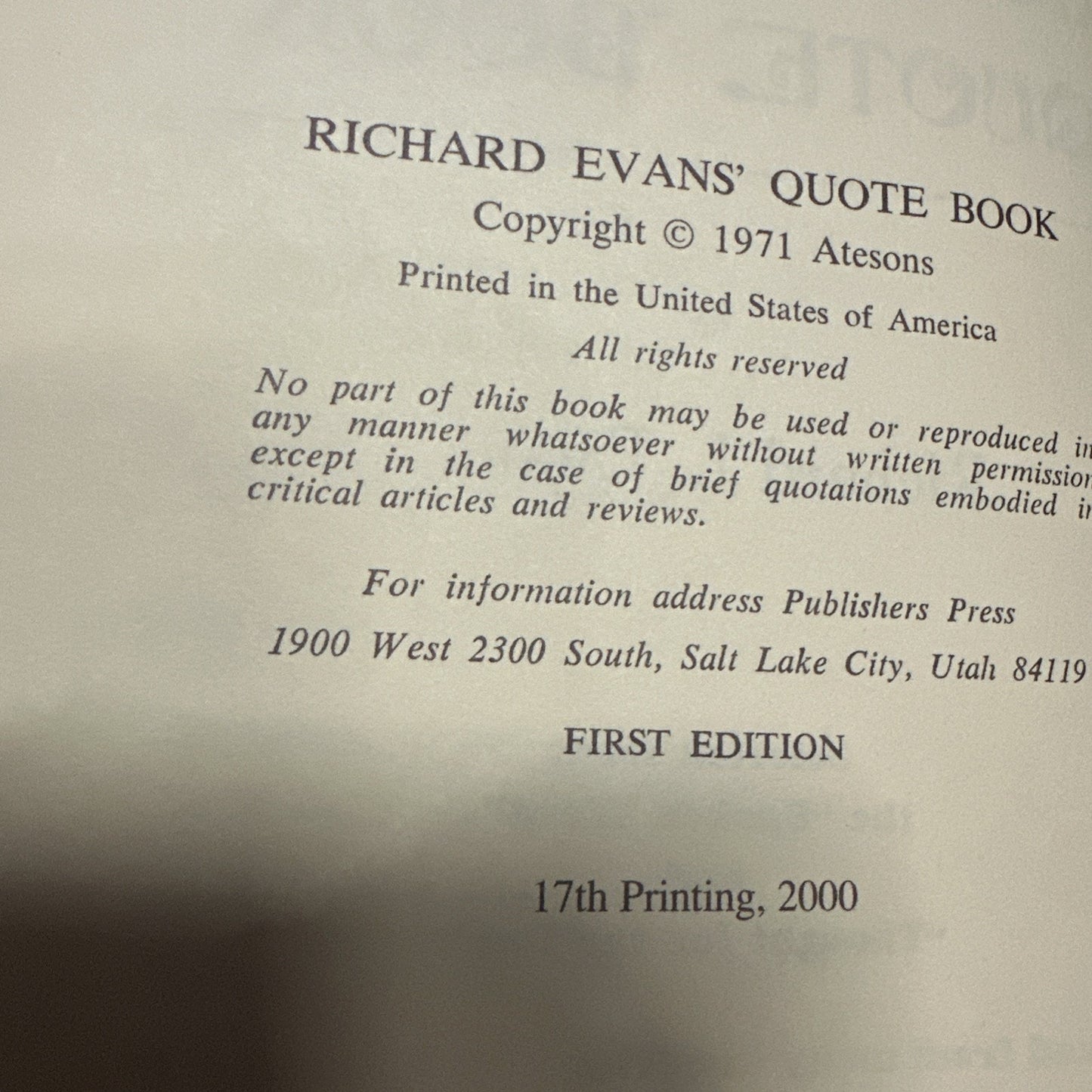 Richard Evans Quote Book Hardcover