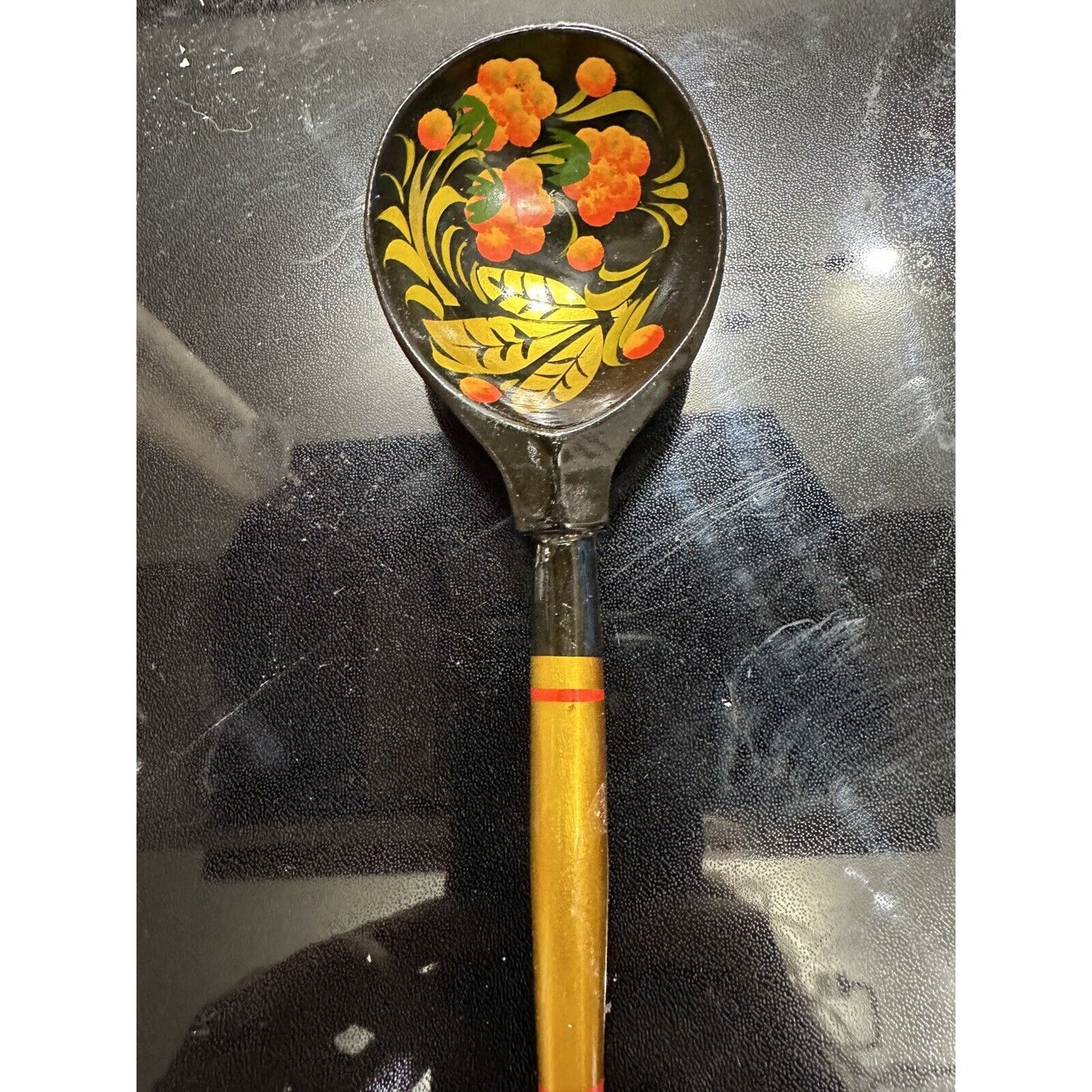 Russian Spoon Wooden Traditional Khokhloma Strawberry Hohloma Artwork 7.5"
