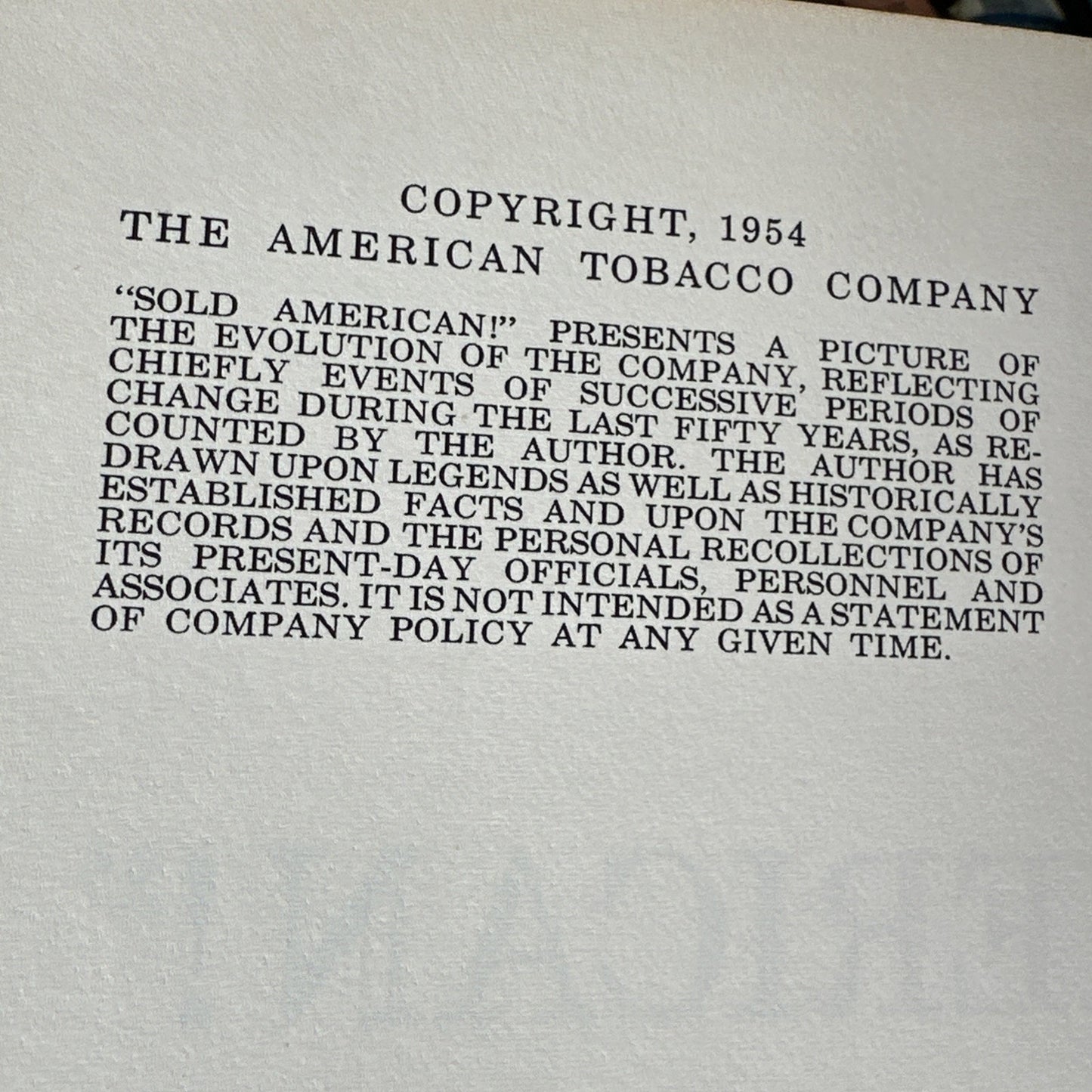 Sold American The First Fifty Years 1904-1954 The American Tobacco Company