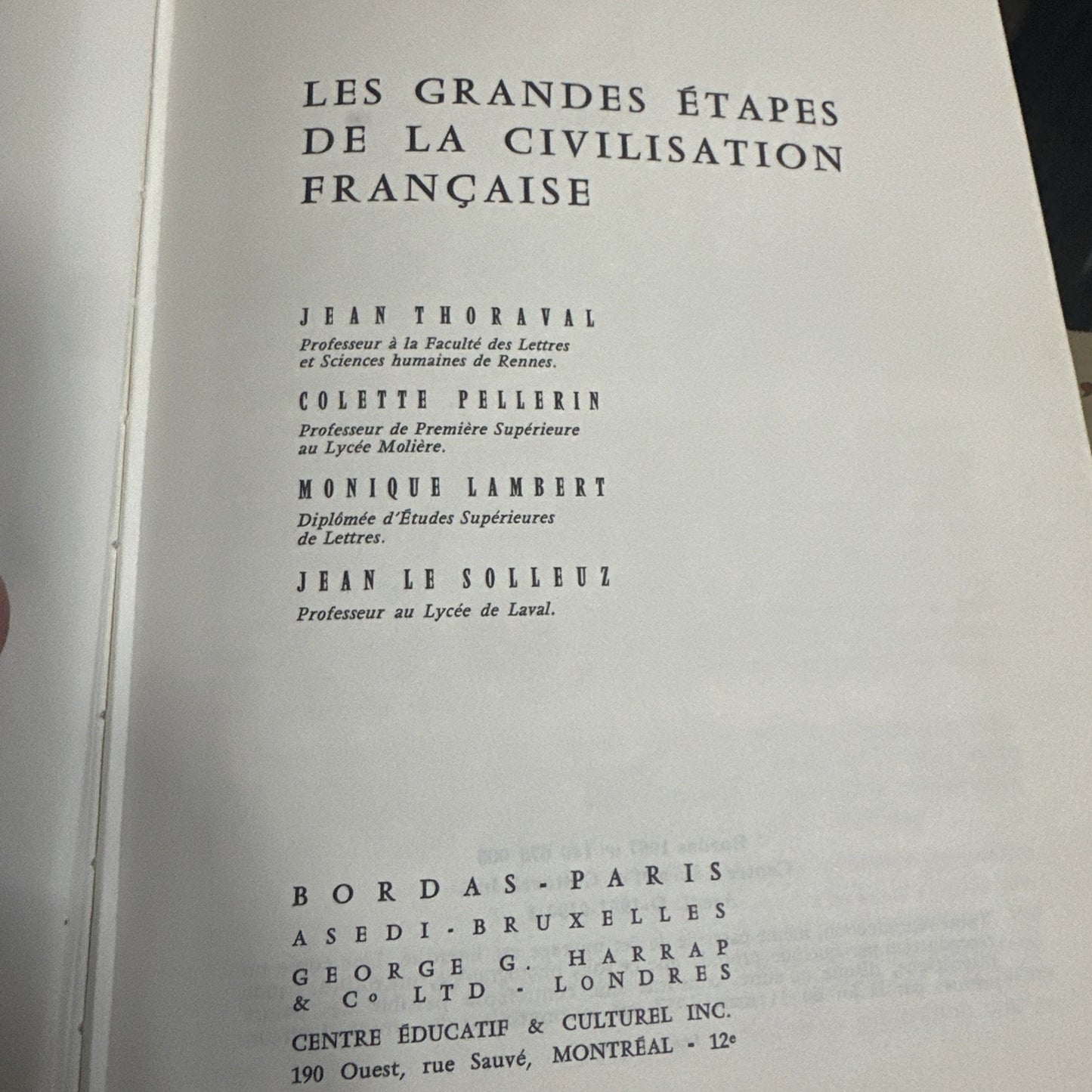 GRANDES ETAPES DE LA CIVILISATION FRANCAISE - Jean Thoraval - Hardcover FRENCH