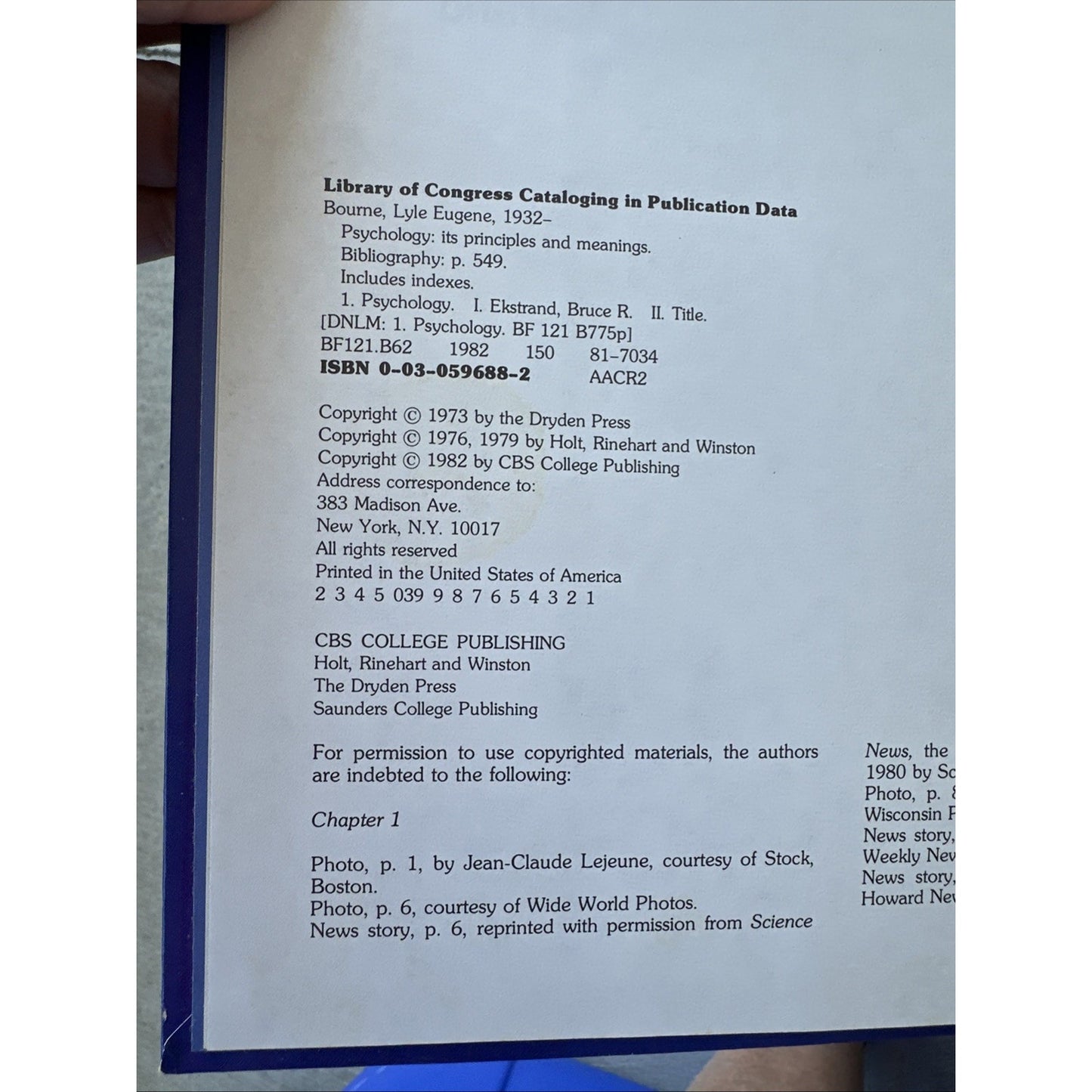 Psychology (4th Edition) by Lyle Bourne & Bruce Ekstrand (1982) Textbook