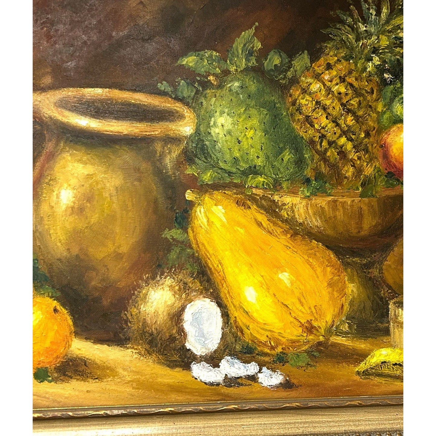 Vintage Fruit Still Life Painting Gold Wooden Frame Signed Rare 28x34