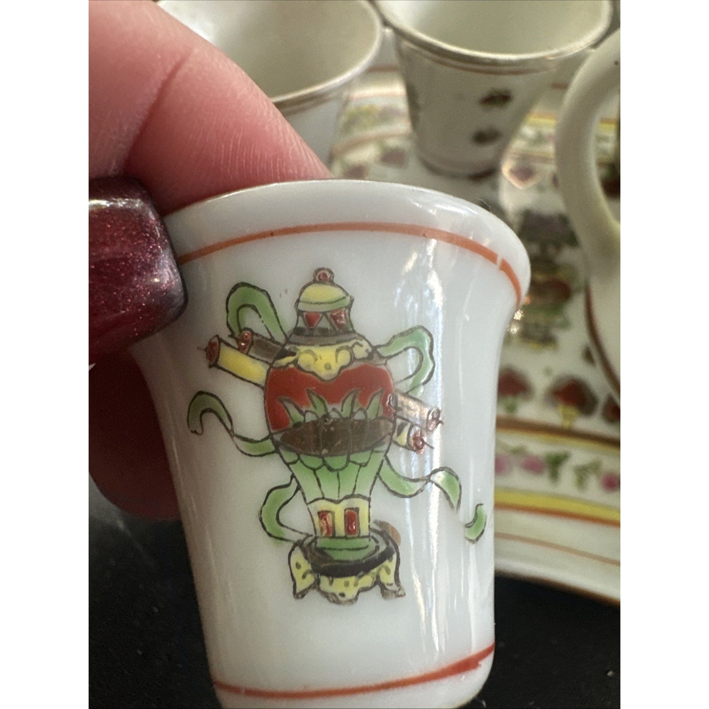 7 Piece Chinese Hand Painted Tea Set, Vintage.