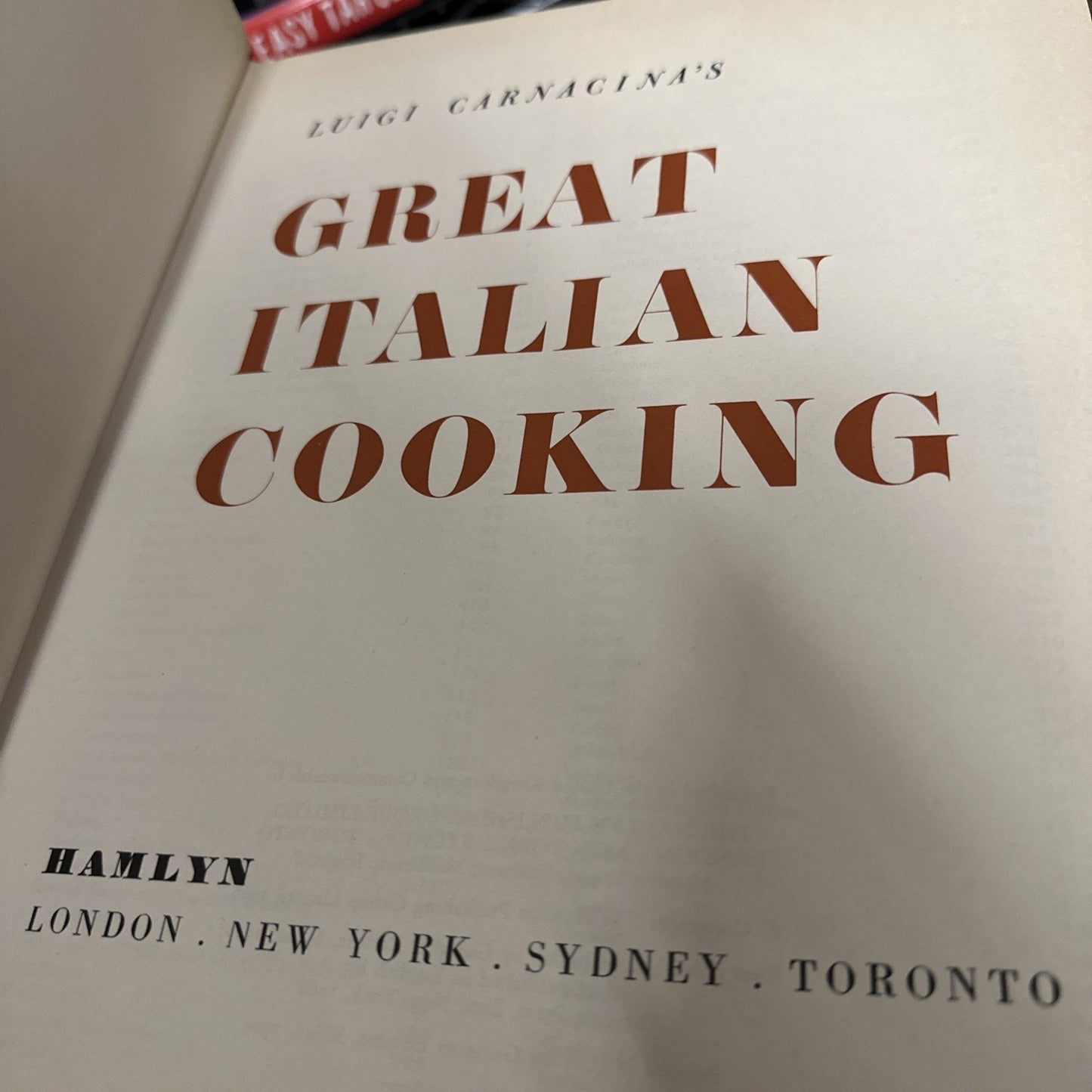 Luigi Carnacina's Great Italian Cooking 1969 HC DJ Cookbook Recipes