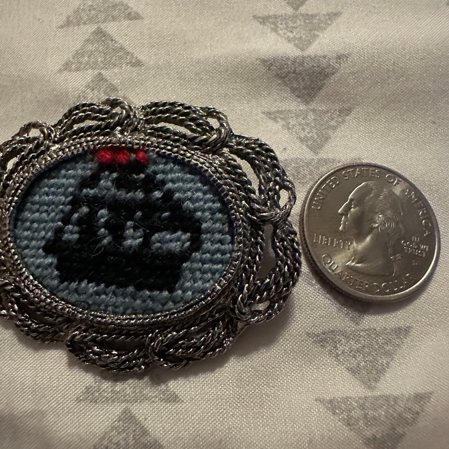 Vintage Needlepoint Handcrafted boat Pin Brooch