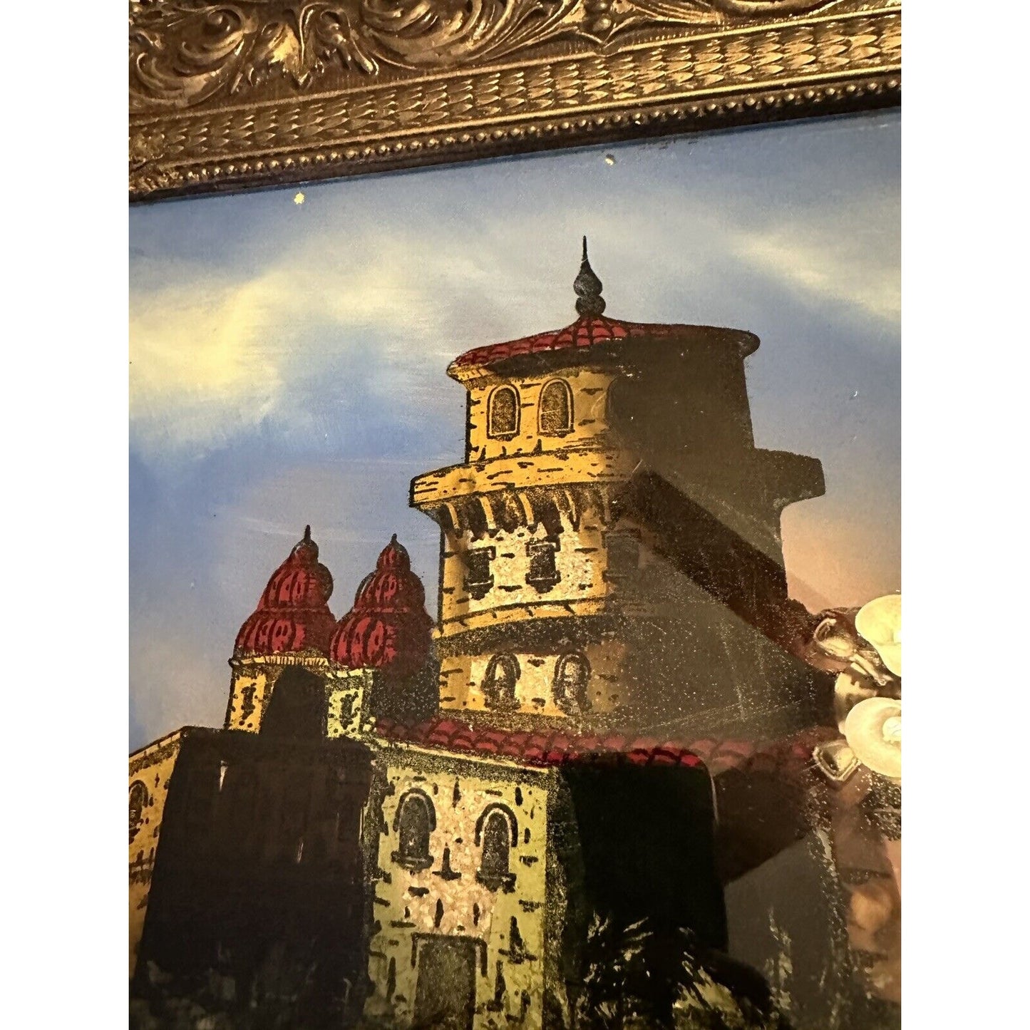 Heidelberg Castle ~ Antique Reverse Glass Painting ~ Germany ~