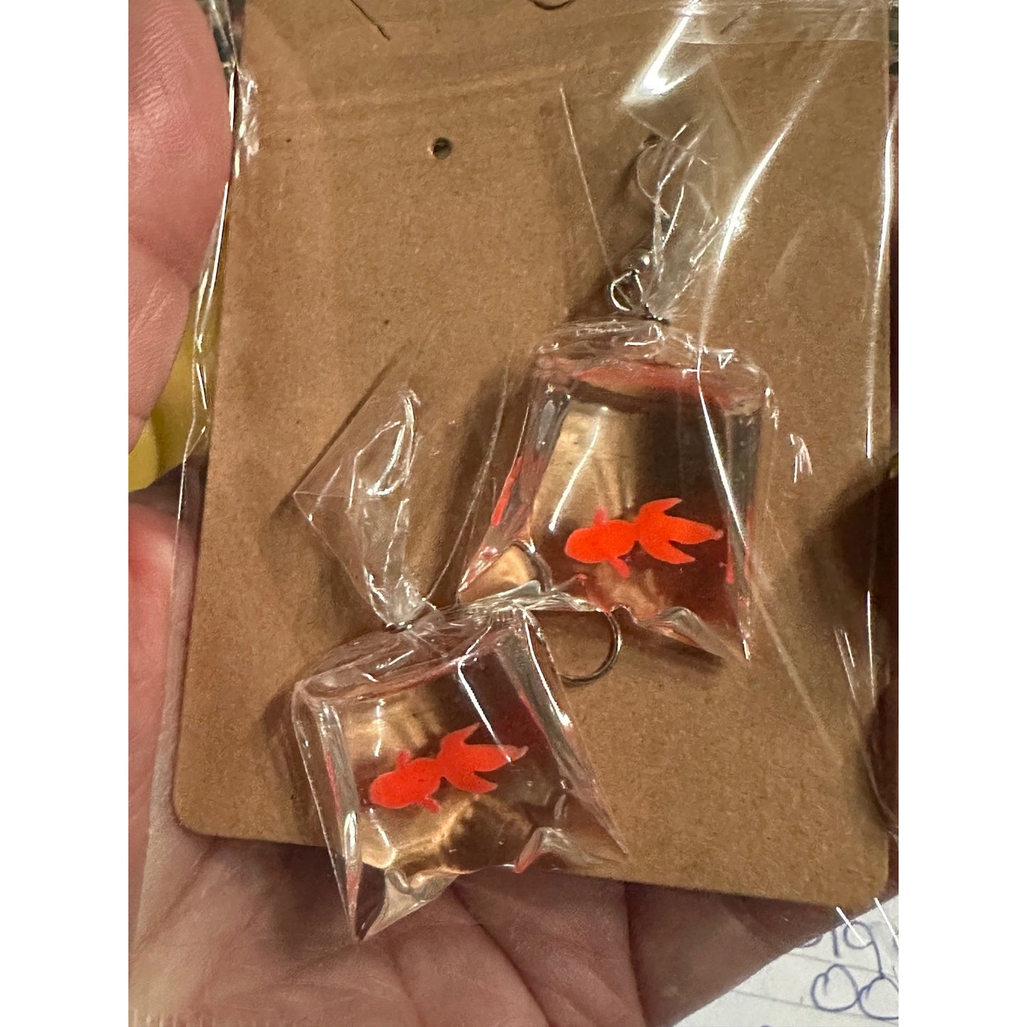 Gold fish bag dangle earrings