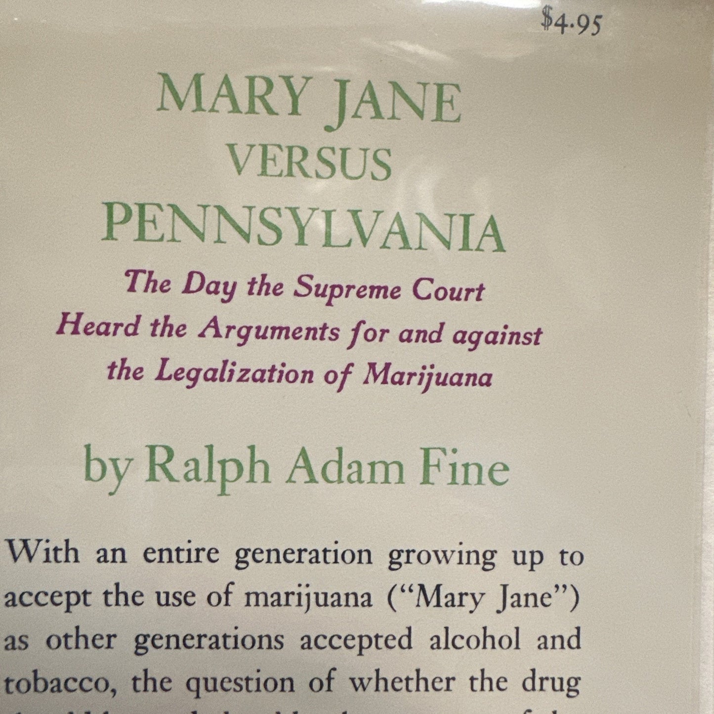 Mary Jane Versus Pennsylvania by Ralph Adam Fine Hardcover 1970 McCall Pub.