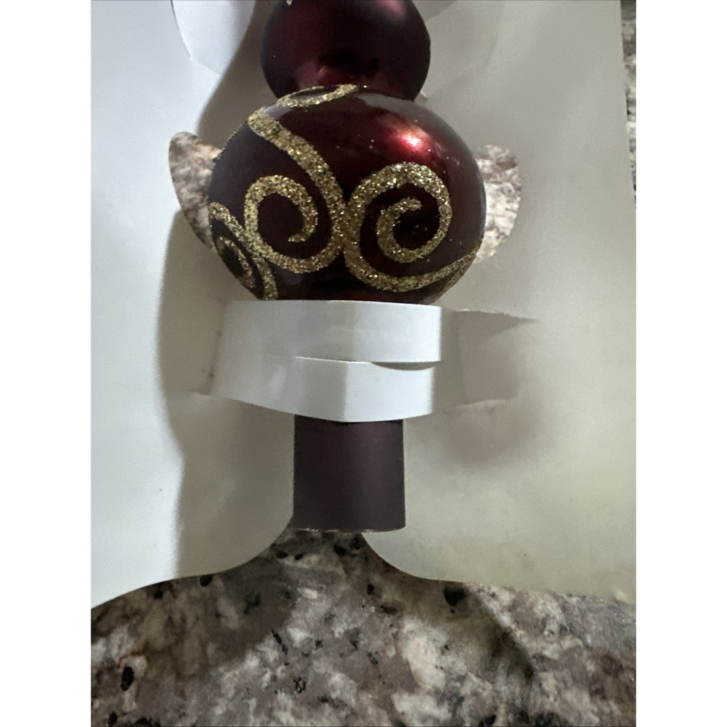 Vintage Glass Blown 12" Christmas Tree Topper maroon Gold Sparkle