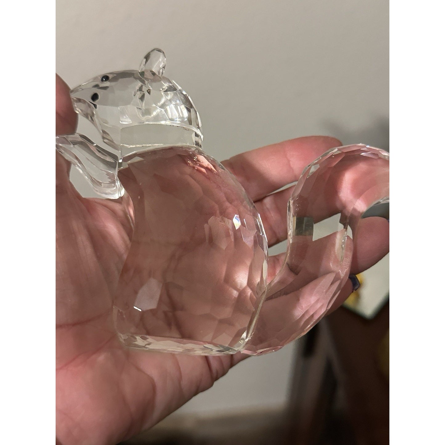 Crystal Squirrel Figurine 4” X4” Yellow Nut On Mirror Plate Beautiful