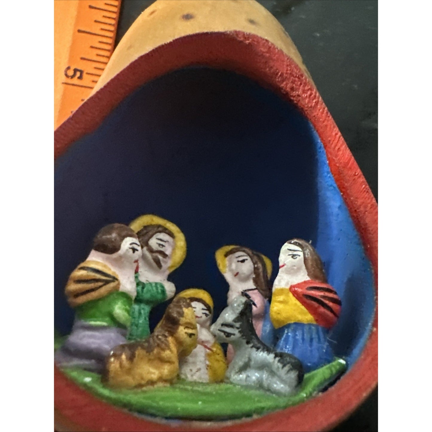 Figural Nativity Scene Gourd Christmas Ornament Hand Painted Folk Art Bonaire