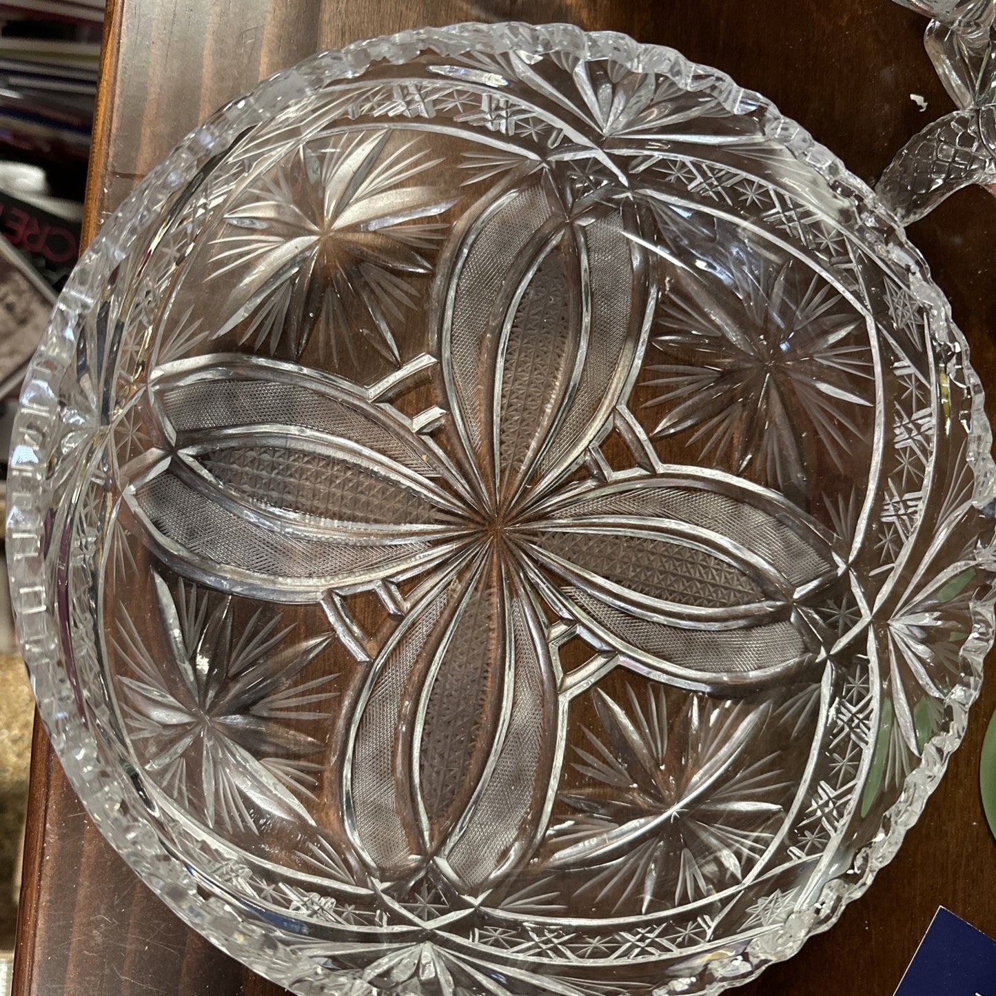 Vintage IrenA Hand Cut Lead Crystal Fan Pinwheel 9.25” Bowl Made In Poland
