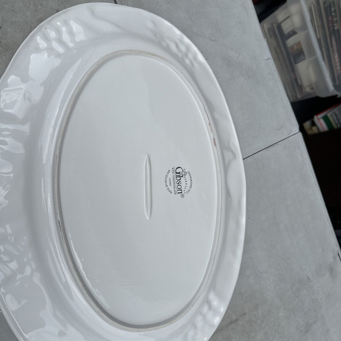 Gibson USA Everyday China White Embossed Raised Fruit Oval Platter 19''x14"x1.5"