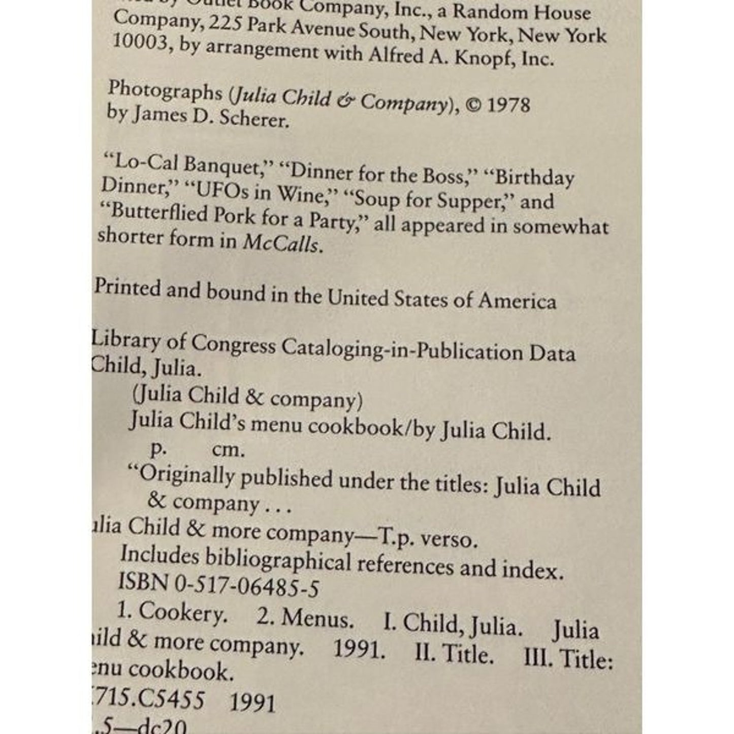 Julia Child Menu CookBooks