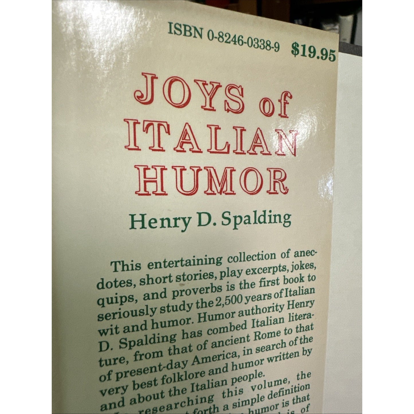 Joys of Italian Humor and Folklore: - Hardcover, by Spalding Henry D.