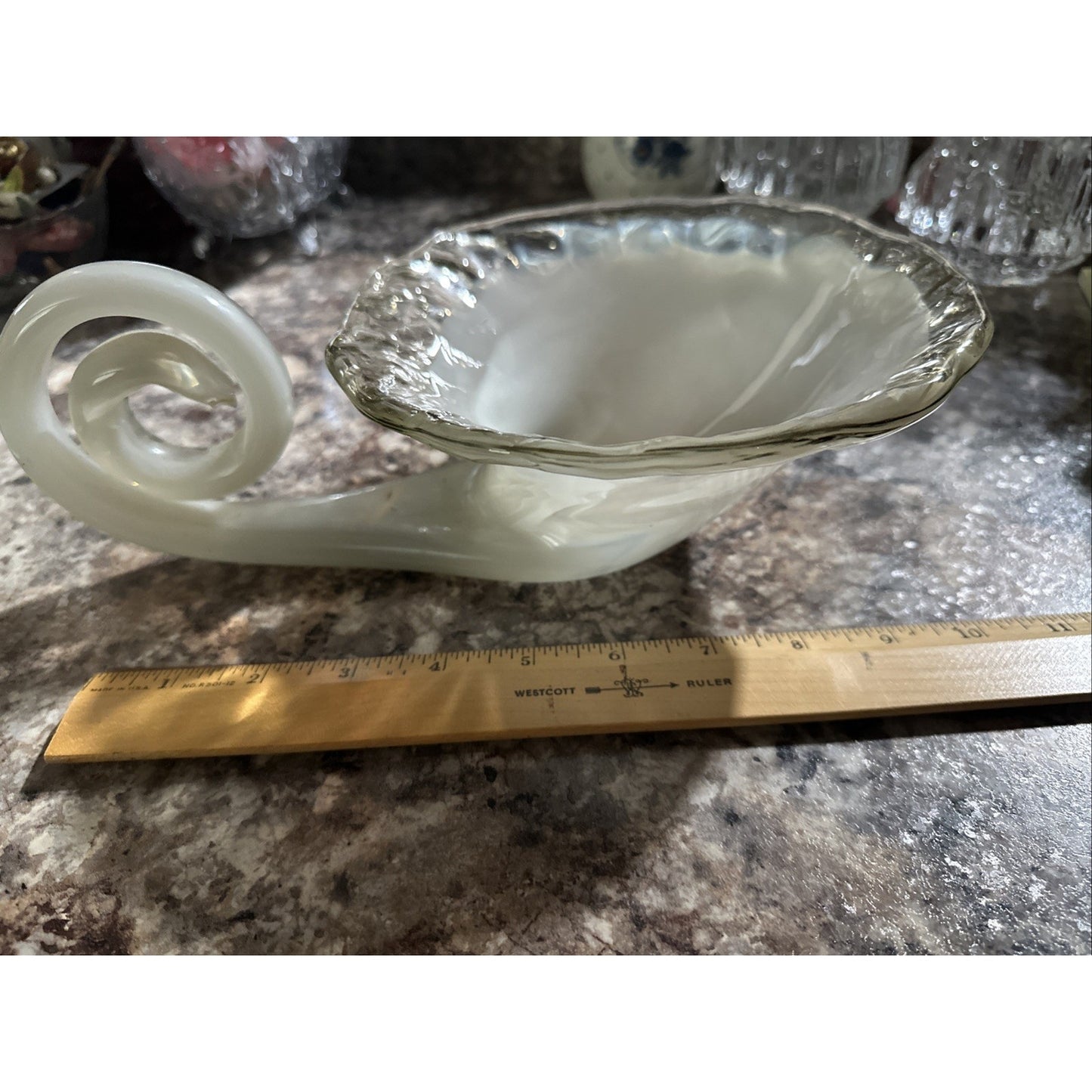 VINTAGE WHITE IRIDESCENT ART GLASS Vase Rare