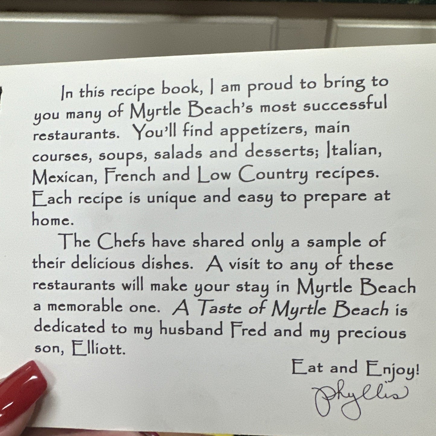 A Taste of Myrtle Beach Restaurant Recipes by Phyllis C. Myers Cookbook 1999 C14