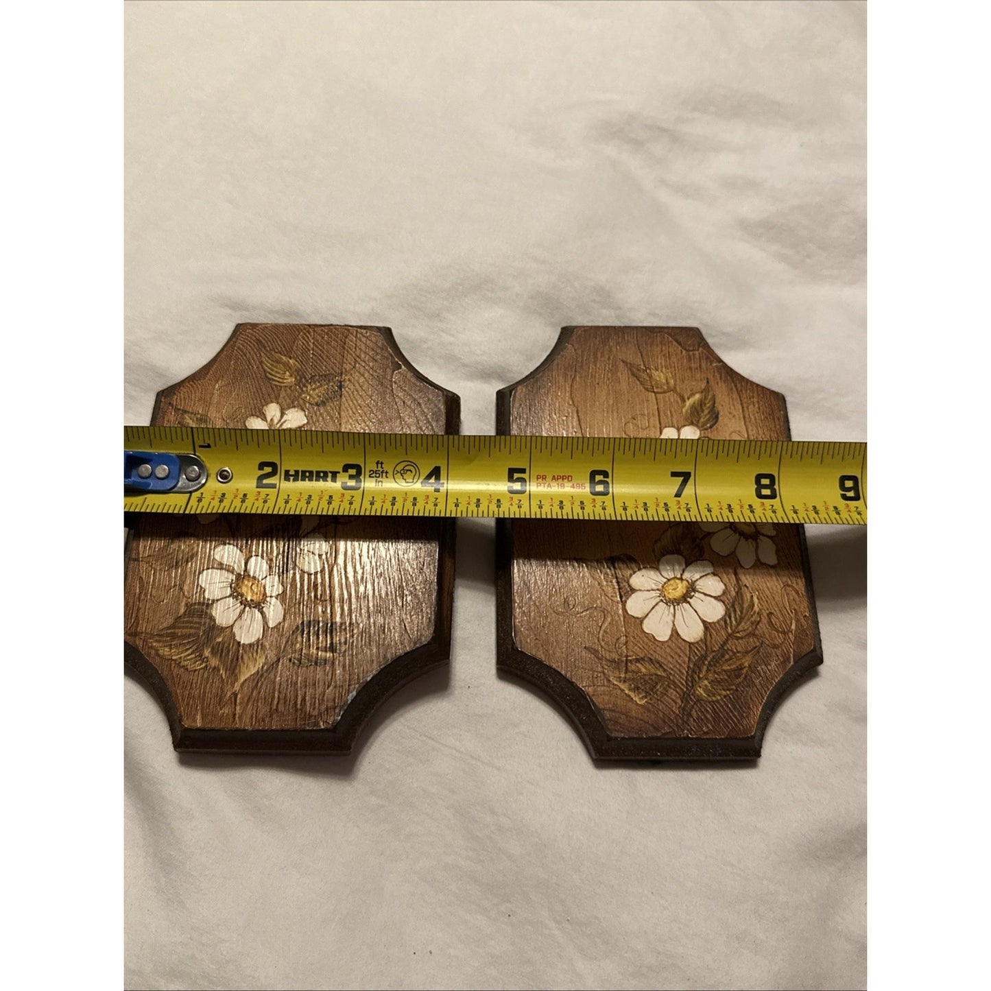 2 Vtg Hand Painted Wood Mid Century Folk Art Plaque Wall Hanging Decor