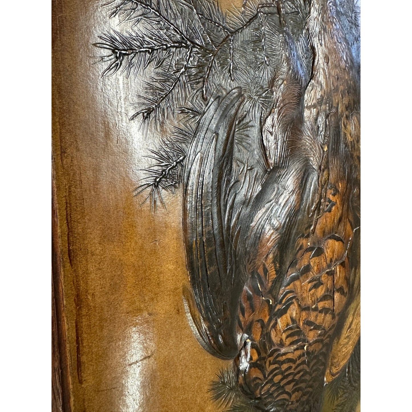 Antique 19thc Hunting trophy partridge bird pheasant relief hand paint panel