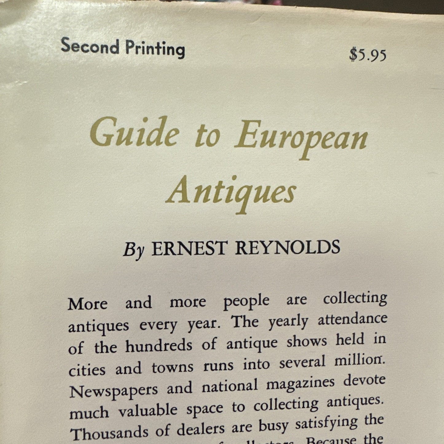 Guide to European Antiques Reynolds Ernest Hardcover Dust Jacket 1964 1st Americ