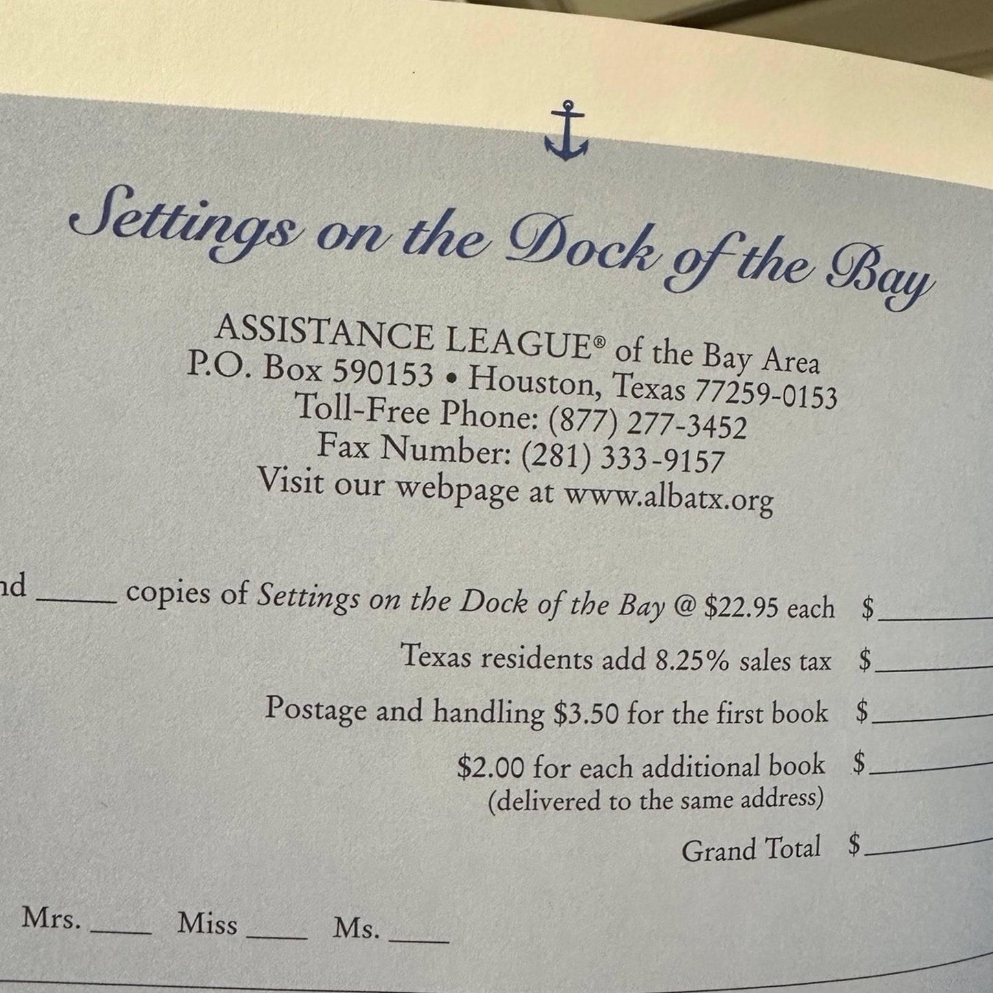 Settings on the Dock of the Bay Vintage Cookbook Hardback