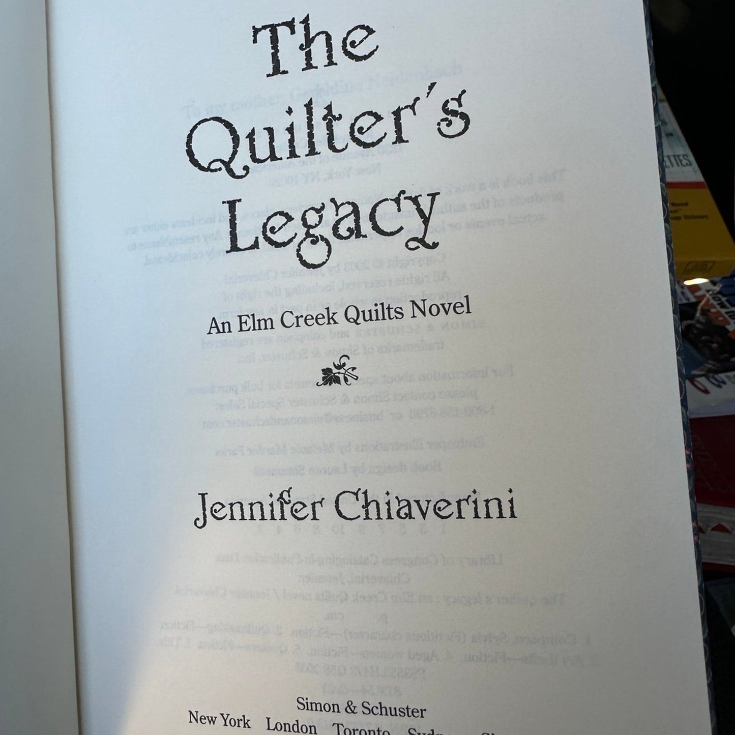 Quilter's Legacy by Jennifer Chiaverini (2003, Hardcover)