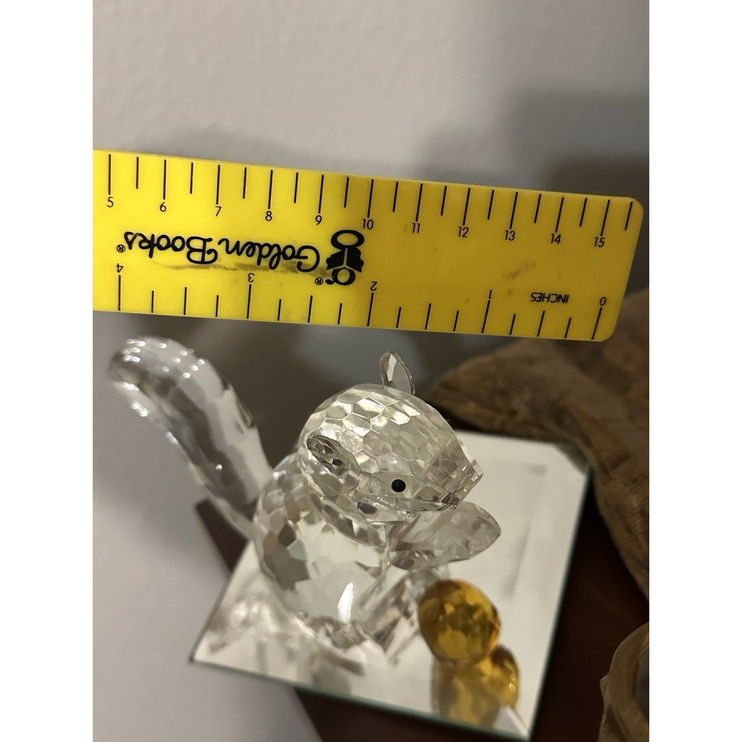 Crystal Squirrel Figurine 4” X4” Yellow Nut On Mirror Plate Beautiful