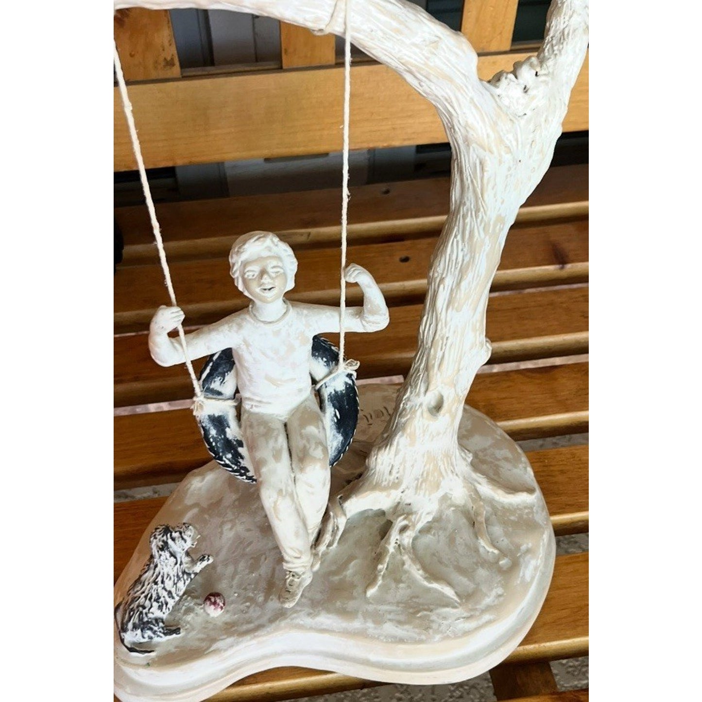 Jill Funk Harris Lamps Boy Tire Swing Swinging Tree and Dog Figurine Signed