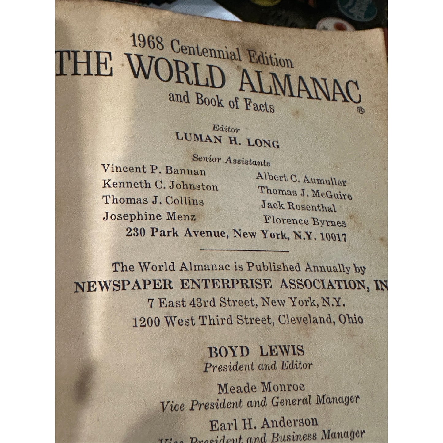 The World Almanac and Book of facts 1968 Centennial Edition
by Luman H Lewis