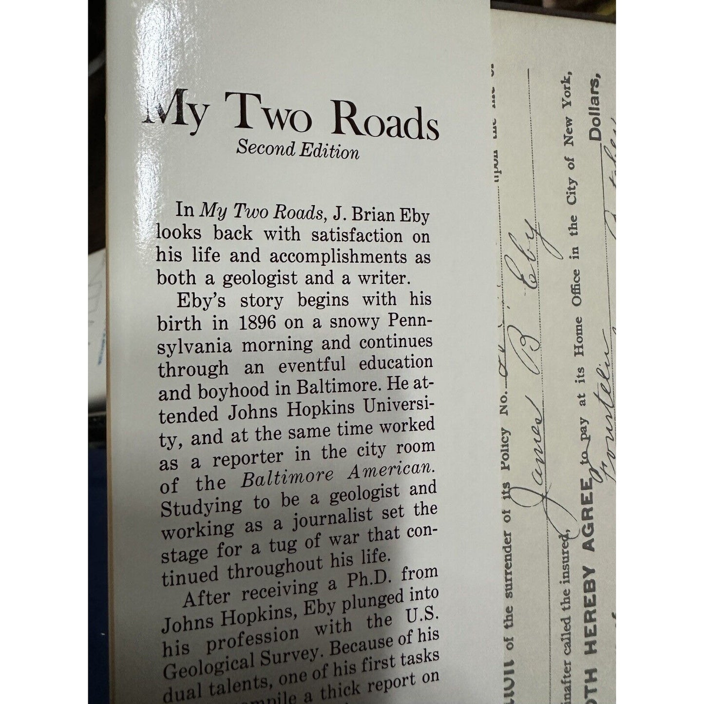 My Two Roads by Eby, J. Brian Signed