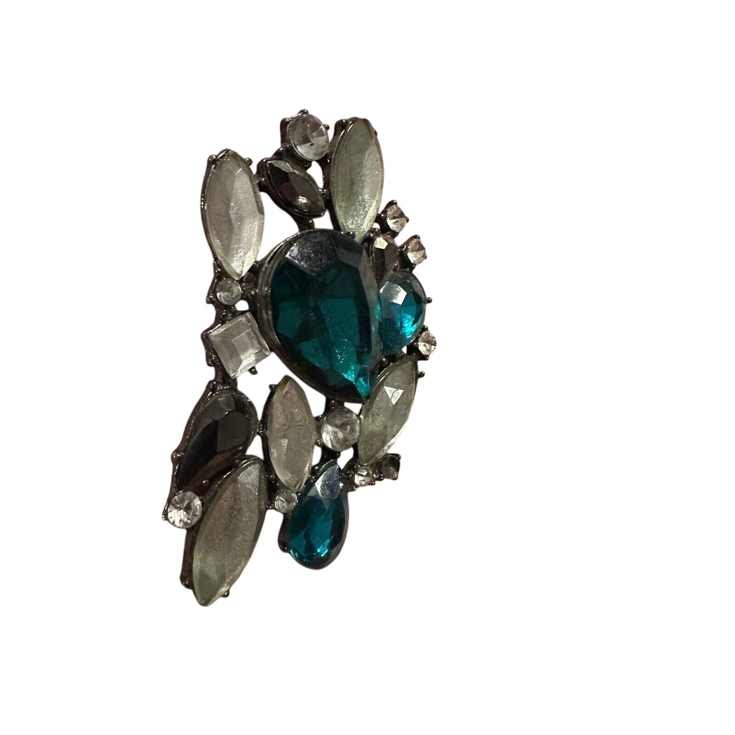 Vintage Massive Ring Chunky Rhinestone Royal Green Statement Cluster