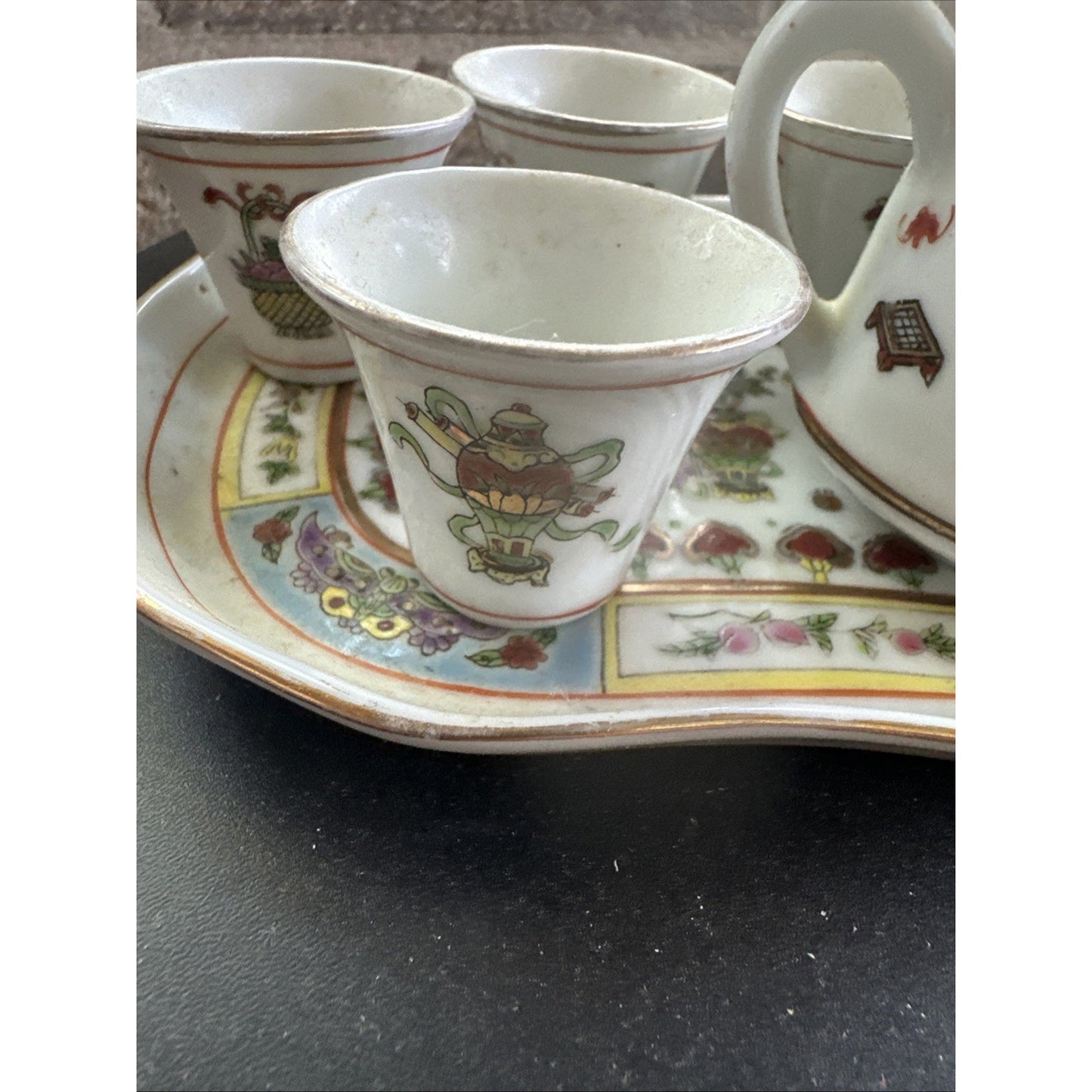 7 Piece Chinese Hand Painted Tea Set, Vintage.