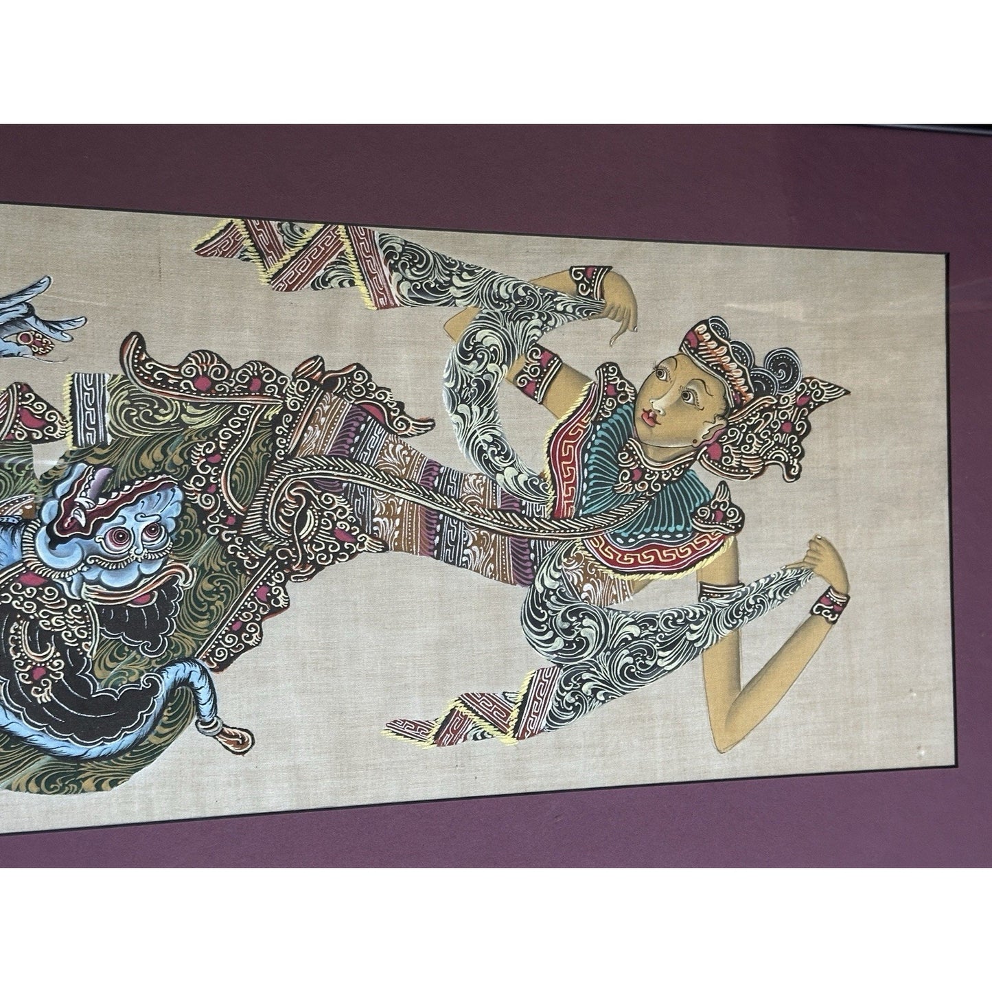 Framed vintage Balinese painting on rice paper Signed DW MD Raka Batuan Bali