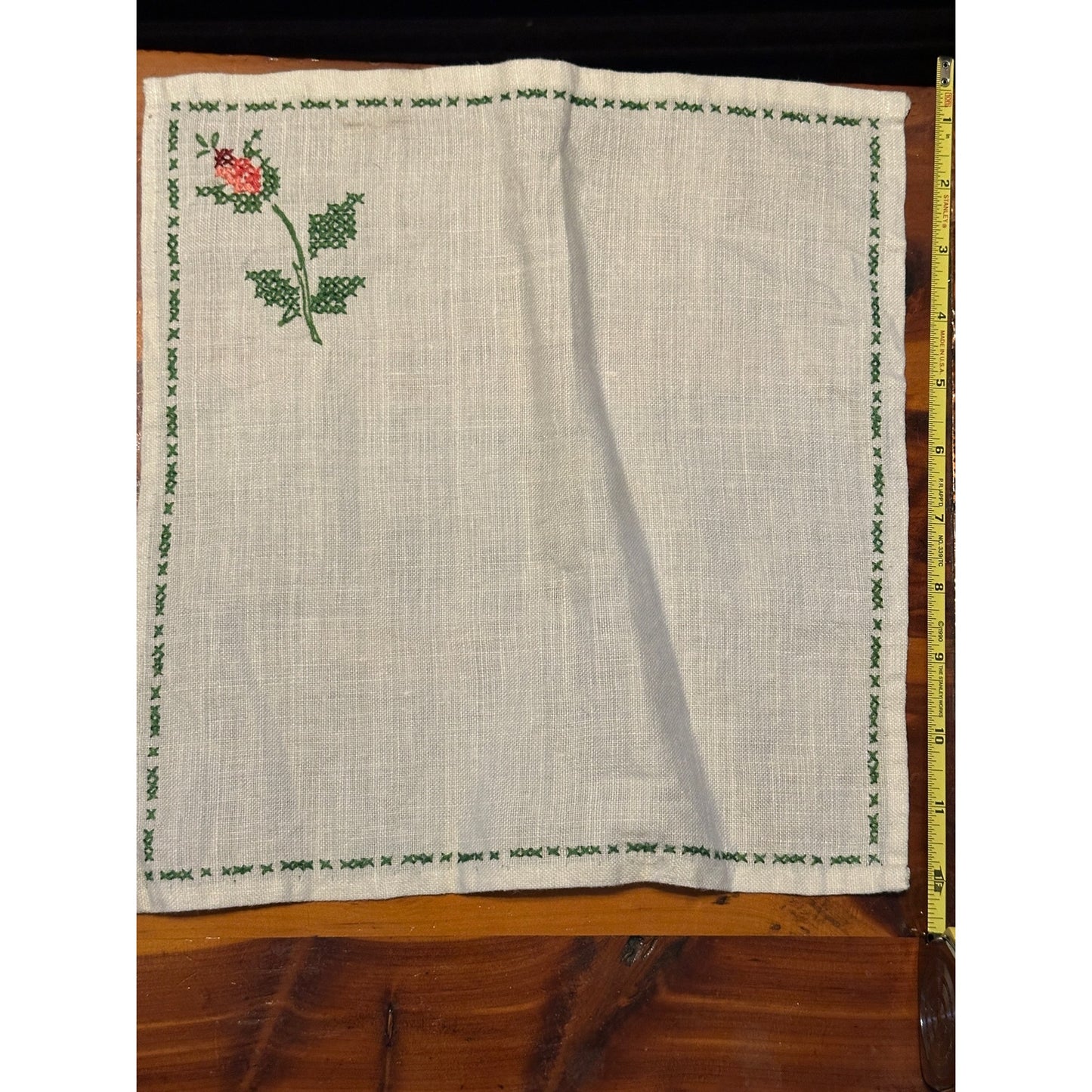 Vintage Rose linen set, placemats, napkins, coasters, embroidered linen