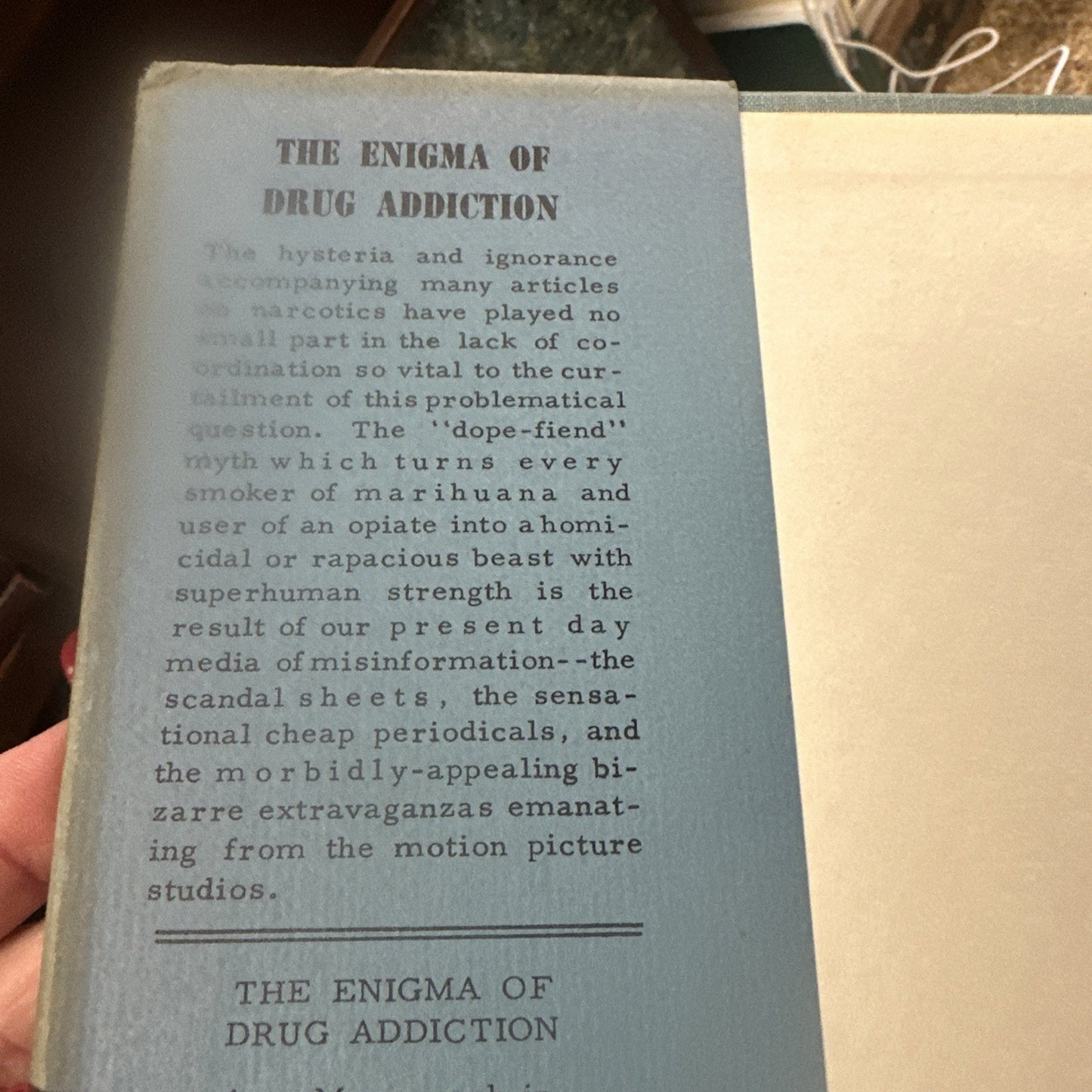 Lt Thorvald T Brown The Enigma of Drug Addiction 1st Edition 1961
