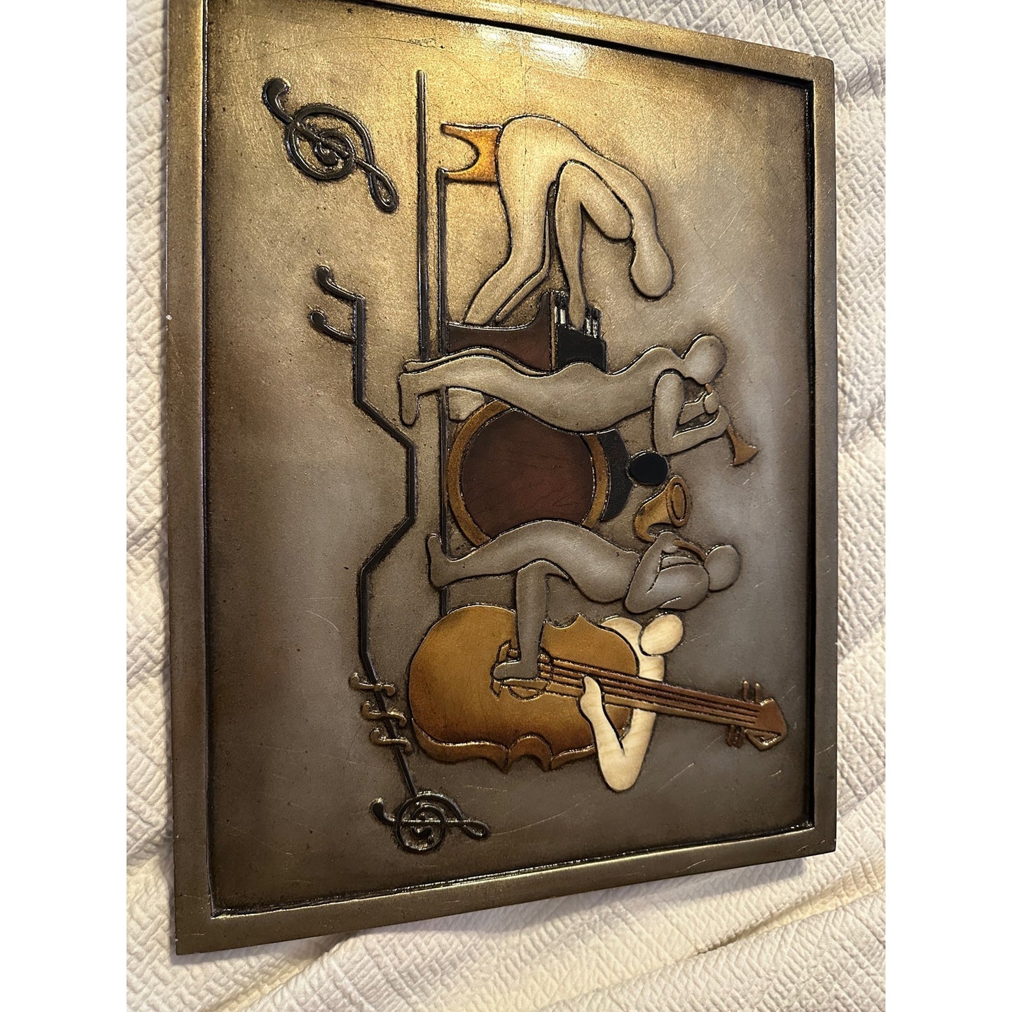 Vintage Mid Century Modern Abstract Jazz Musicians 3D Textured Painting