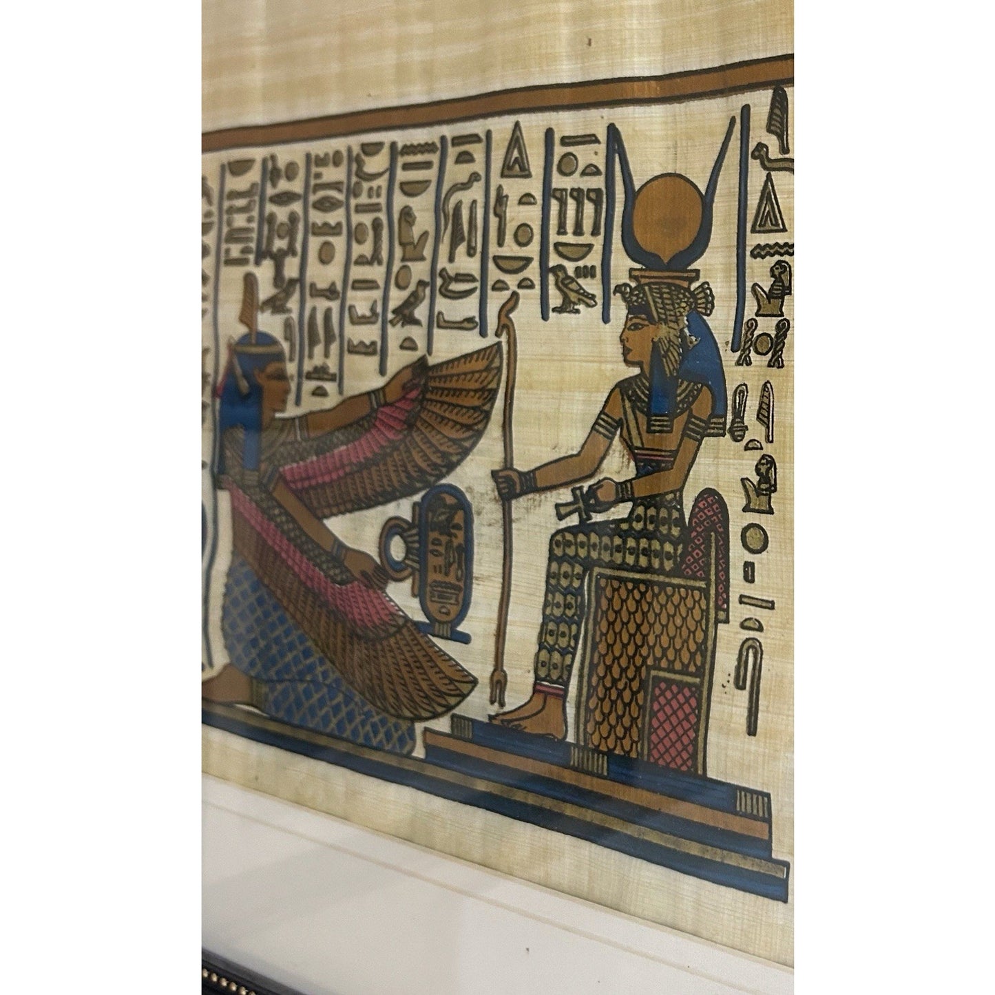 Vintage Framed egyptian art on papyrus 17x21