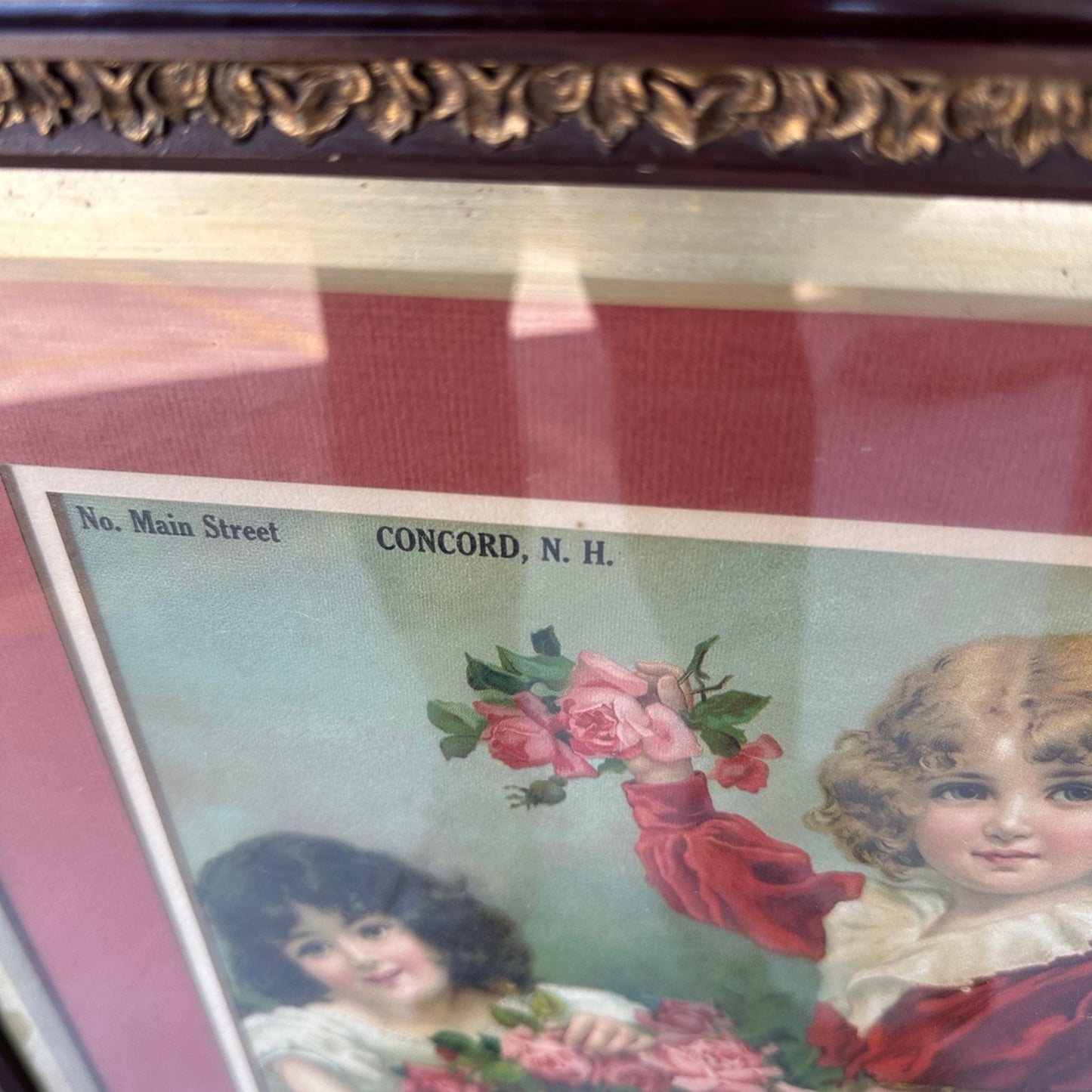 Framed Victorian Lithograph Print Picture "Wall Of Roses"