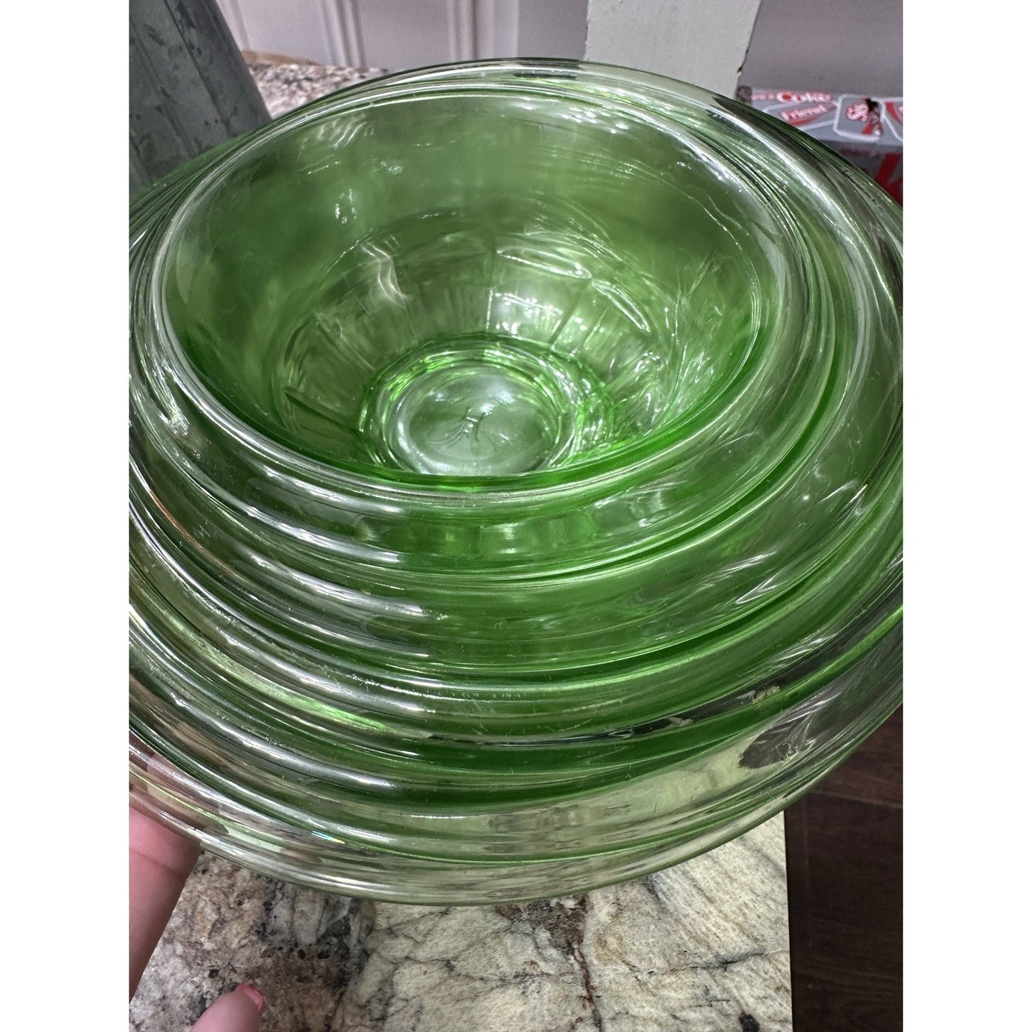 Hazel Atlas Green Uranium Vasaline mixing Bowl Set Of 5. Great Condition. Rare