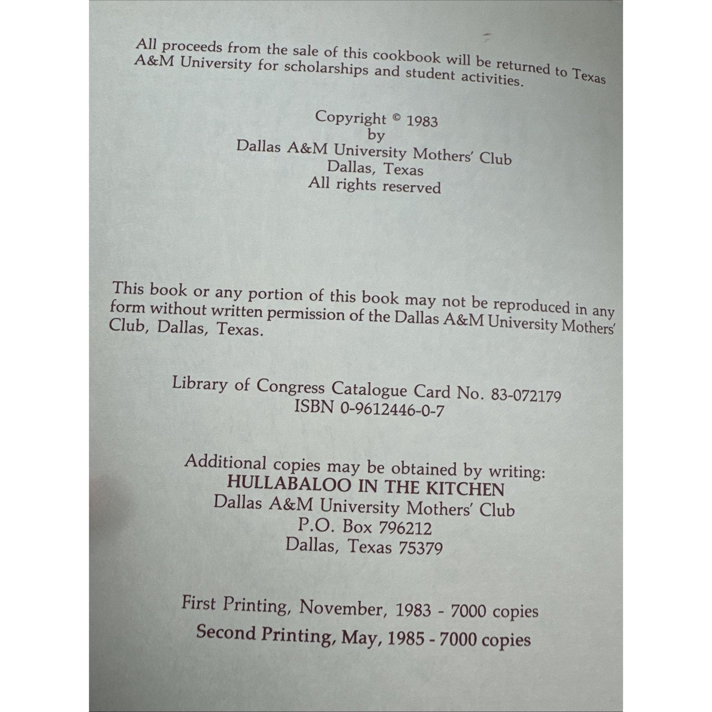 Hullabaloo in the Kitchen Dallas TX Aggie Moms Club Cookbook 1983 First Edition!