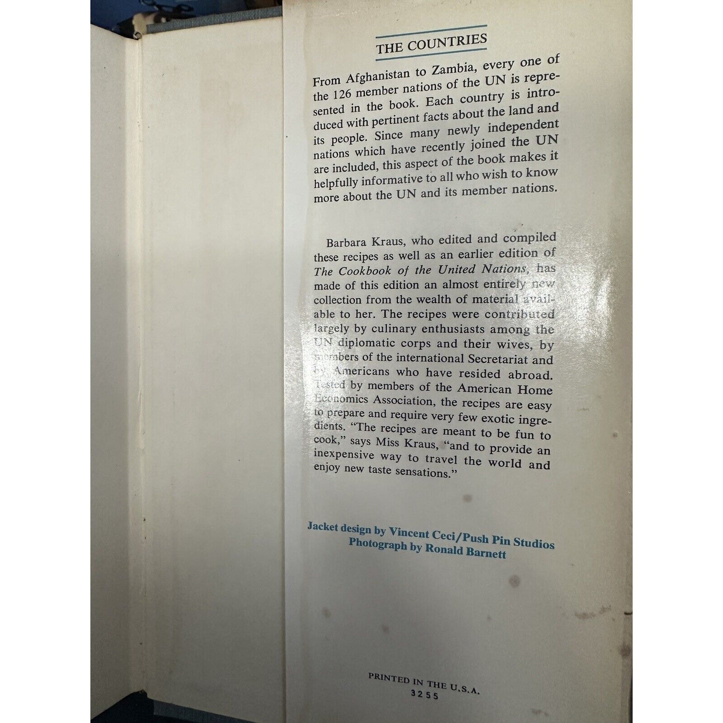 United Nations Cookbook Hardcover Barbara Kraus