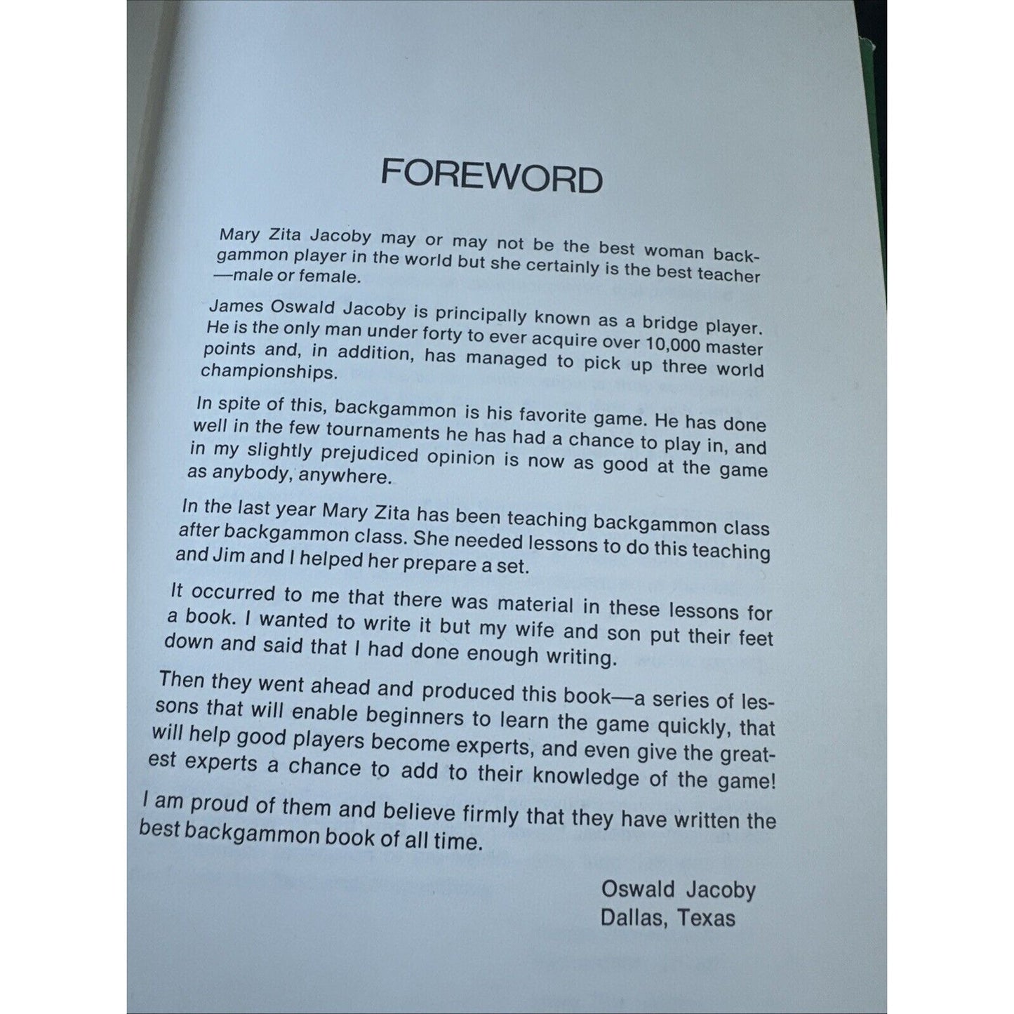 "New York Times" Book of Backgammon by Jacoby, James