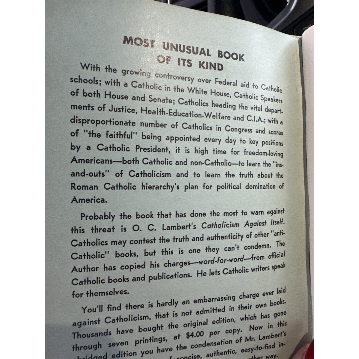 Catholicism Against Itself by O.C. Lambert published in 1963